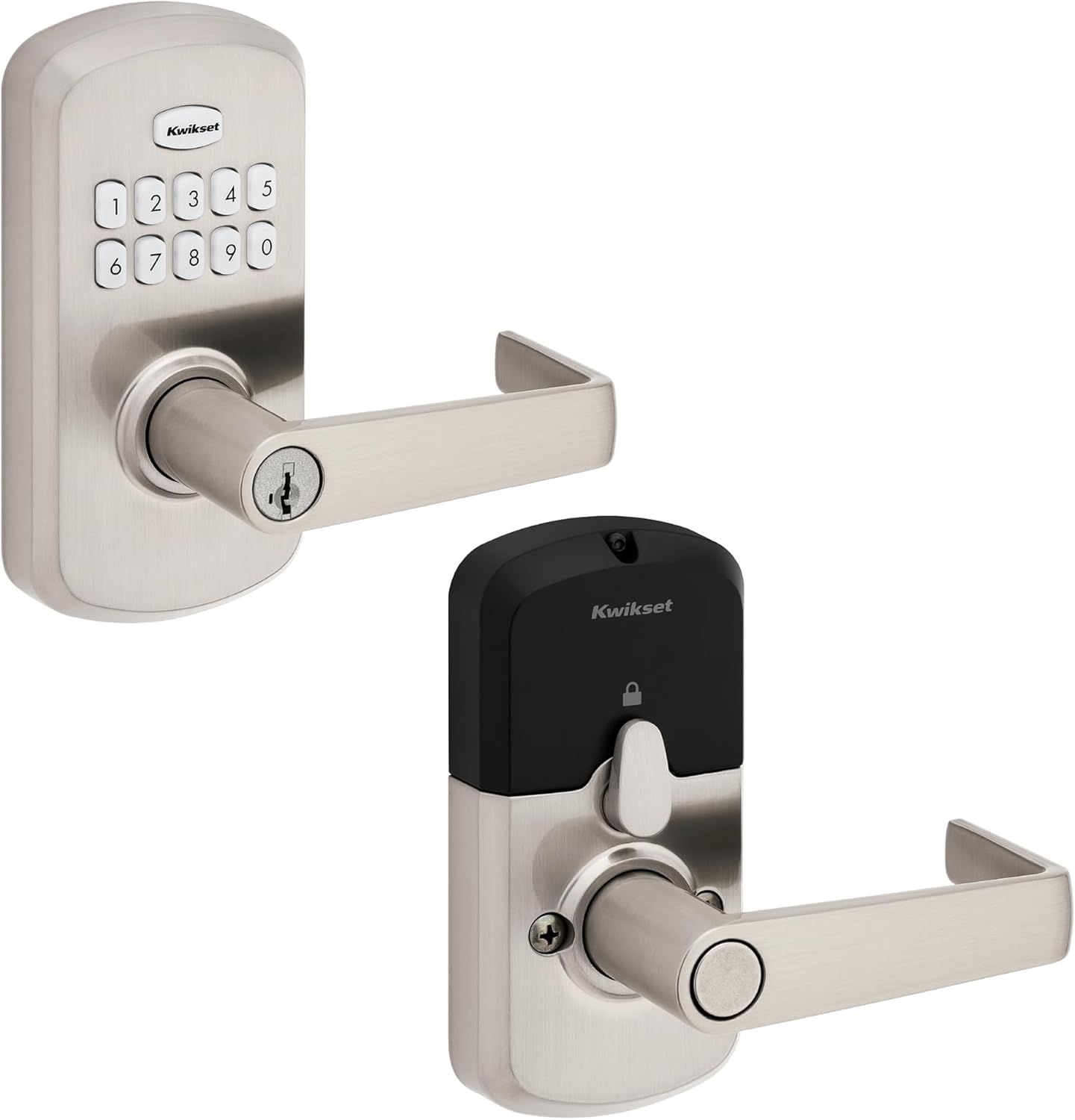 Kwikset SmartCode 955 Pembroke Light Commercial 10-Button Keypad Electronic Lever, Convenient Keyless Entry, 3-Year Batter Life and High Traffic Durability in Satin Nickel