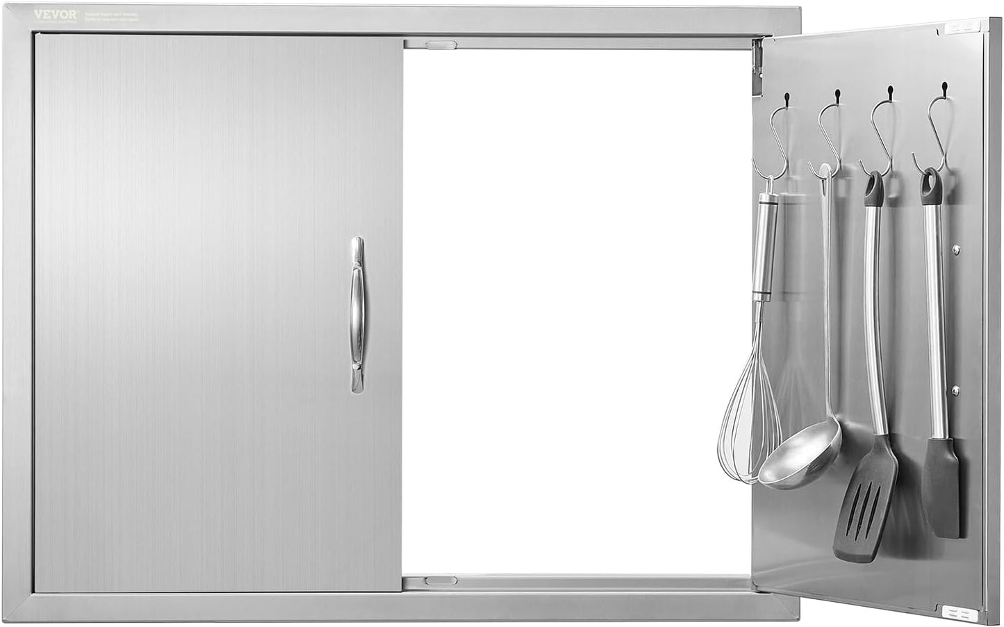 VEVOR BBQ Access Door, 24W x 24H Inch Double Outdoor Kitchen, Stainless Steel Flush Mount Door, Double Wall Vertical with Handles and Hooks, for BBQ Island, Grilling Station, Outside Cabinet