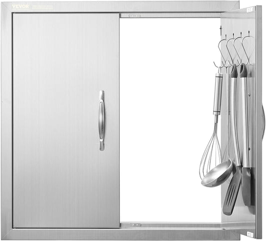 VEVOR BBQ Access Door, 24W x 24H Inch Double Outdoor Kitchen, Stainless Steel Flush Mount Door, Double Wall Vertical with Handles and Hooks, for BBQ Island, Grilling Station, Outside Cabinet