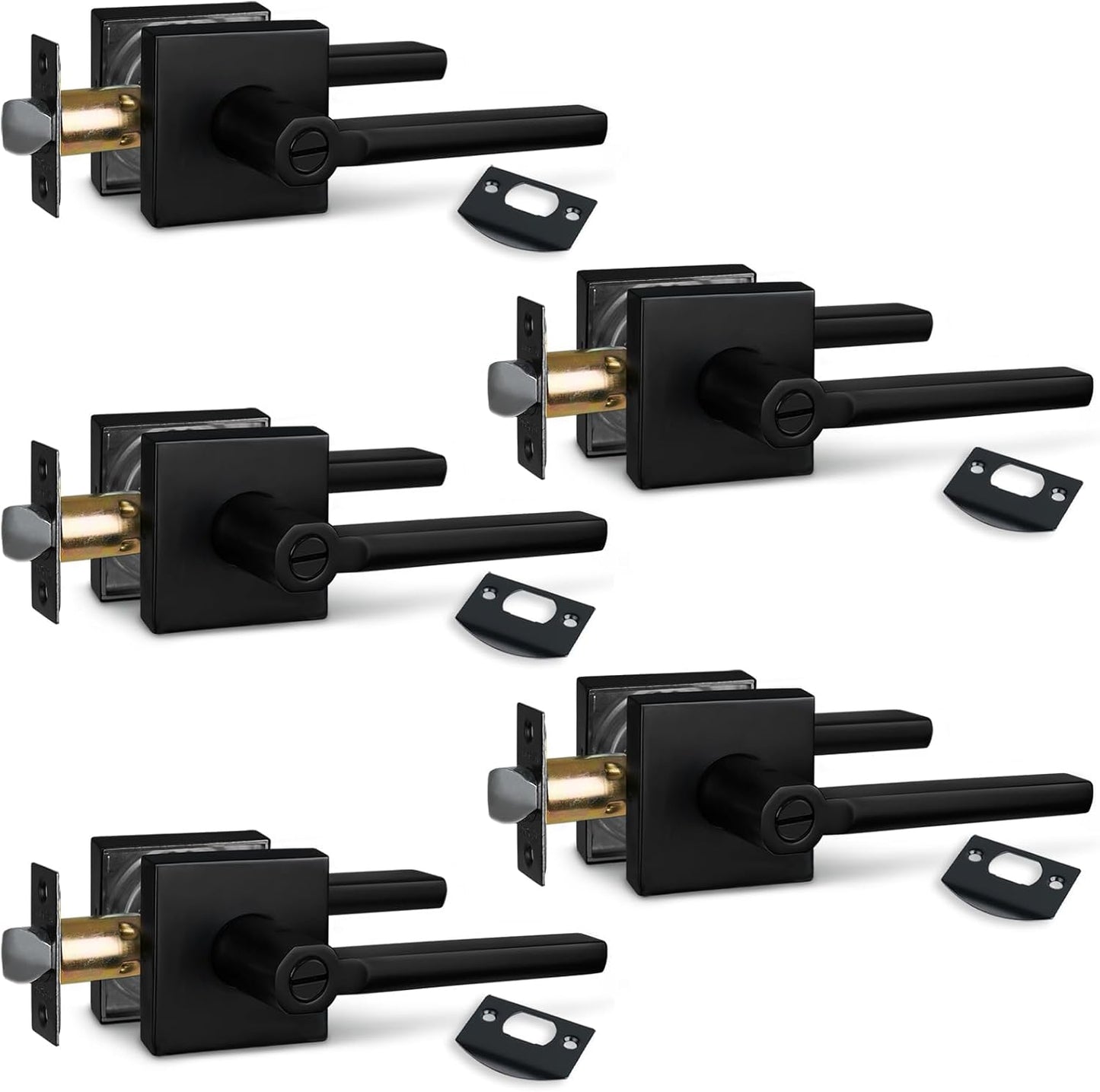 NEWBANG (6Pack) Bed/Bath Room Door Lever for Privacy Bathroom and Interior Door Door Lock Handle in Aged Matt Black, HD1601-DB-BK-6P