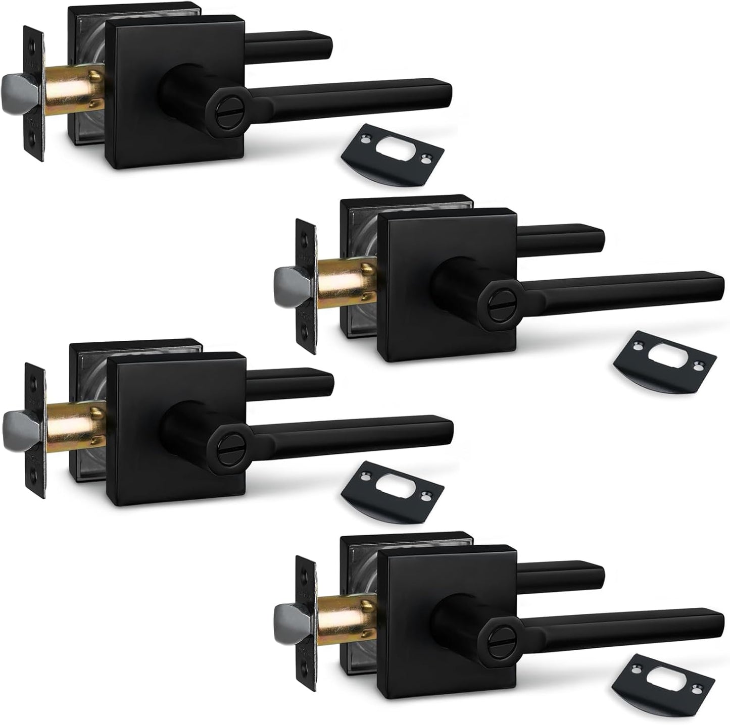 NEWBANG (6Pack) Bed/Bath Room Door Lever for Privacy Bathroom and Interior Door Door Lock Handle in Aged Matt Black, HD1601-DB-BK-6P