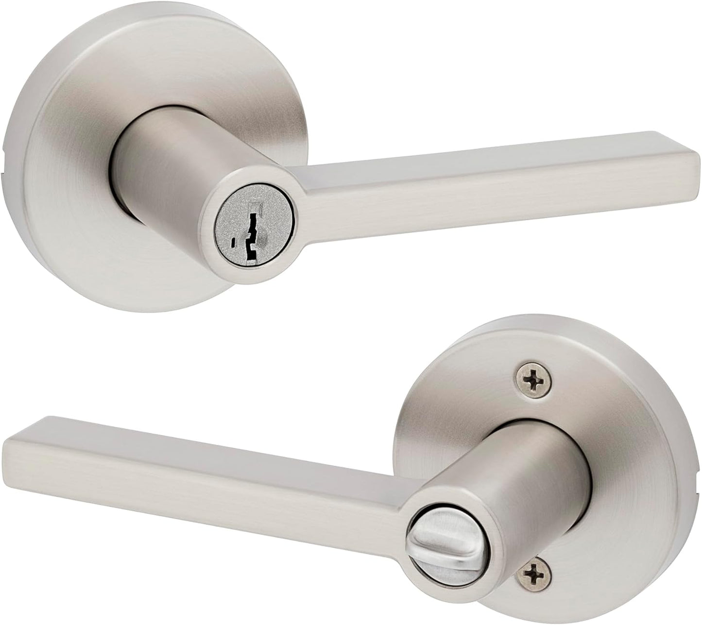 Kwikset Halifax Entry Door Handle with Lock and Key, Secure Keyed Reversible Lever Exterior, For Front Entrance and Bedrooms, Matte Black, Pick Resistant Smartkey Rekey Security and Microban