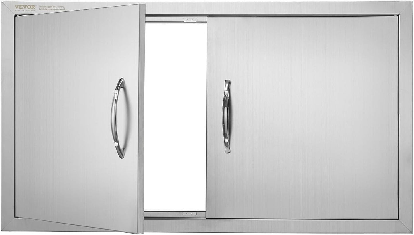 VEVOR BBQ Access Door, 24W x 24H Inch Double Outdoor Kitchen, Stainless Steel Flush Mount Door, Double Wall Vertical with Handles and Hooks, for BBQ Island, Grilling Station, Outside Cabinet