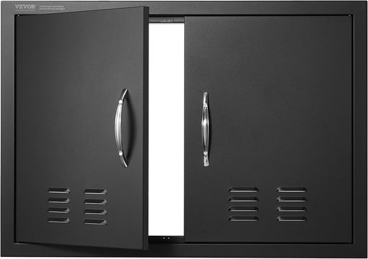 VEVOR BBQ Access Door, 30W x 21H Inch Double Outdoor Kitchen Door, Cold Plate Flush Mount Door, Wall Vertical Door with Handles and Ventss, for BBQ Island, Grilling Station, Outside Cabinet