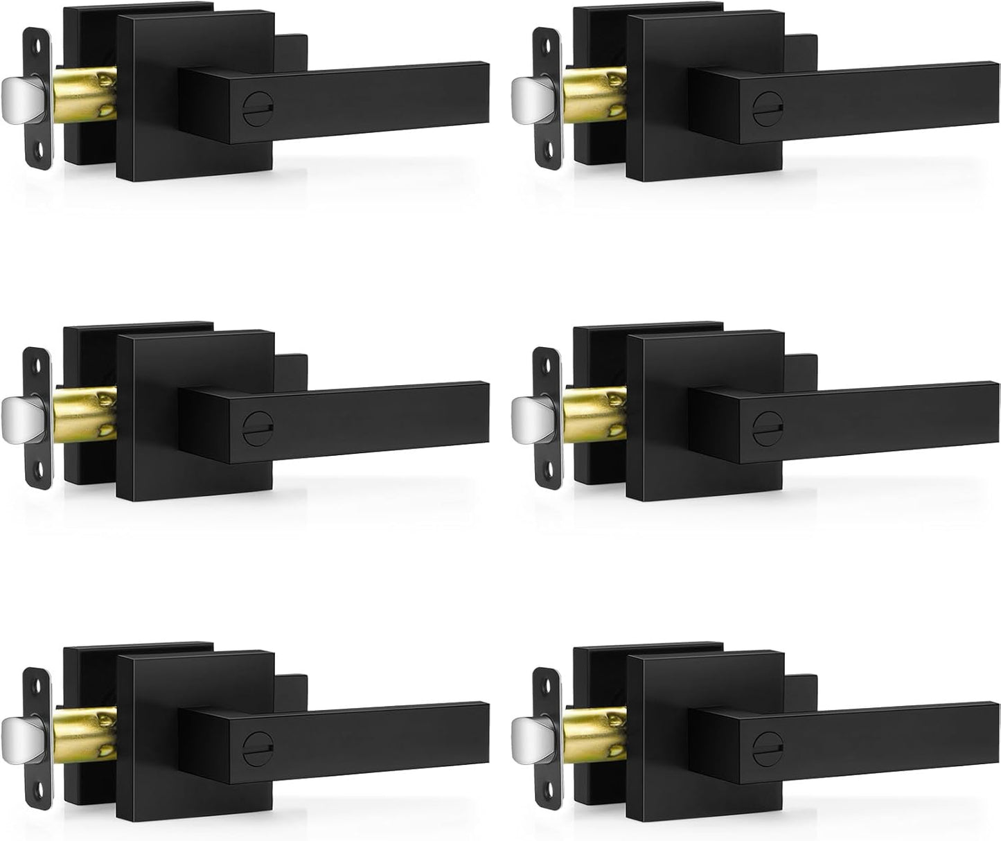 6 Pack Matte Black Door Handles, Keyless Interior Door Knobs, Privacy Door Lever Locksets for Bedroom Bathroom, Heavy Duty Square Door Lock (2.0lb), Reversible for Left&Right Handled Doors