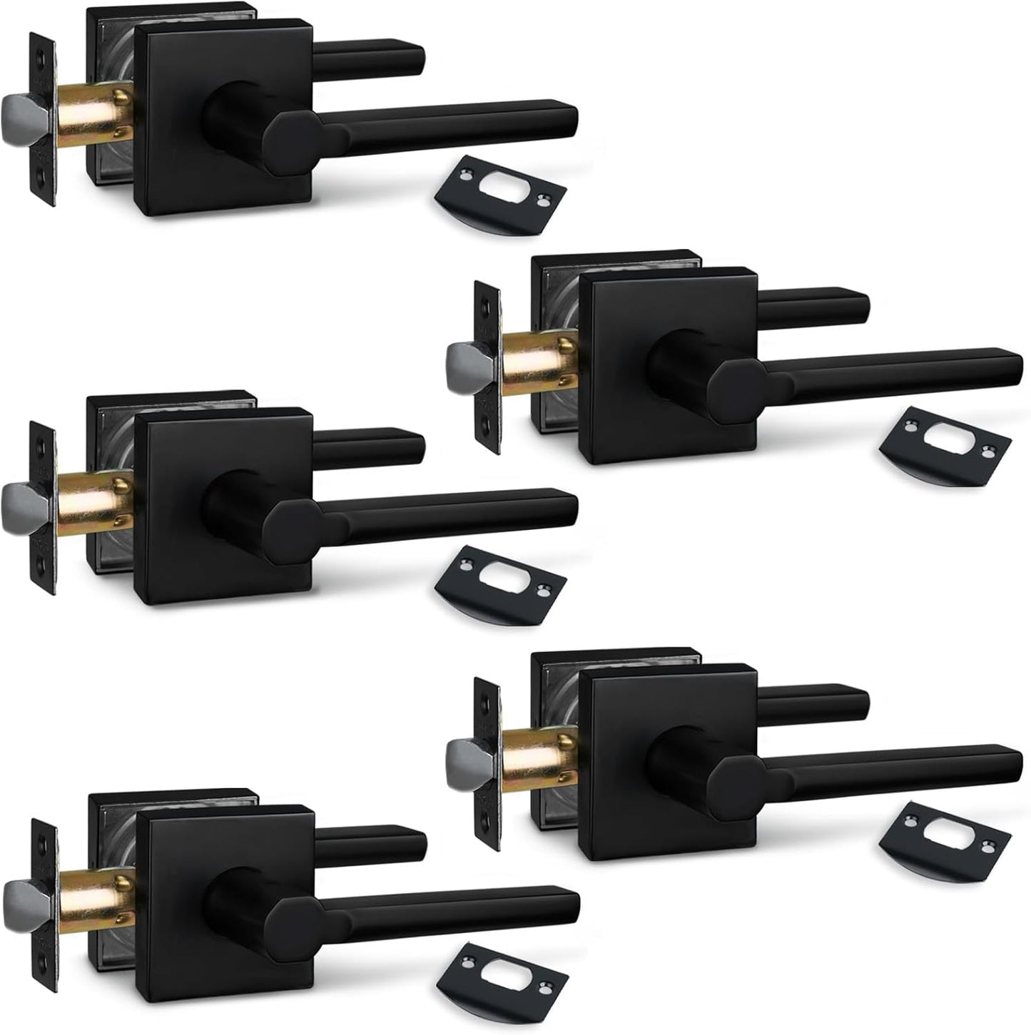 NEWBANG (6Pack) Bed/Bath Room Door Lever for Privacy Bathroom and Interior Door Door Lock Handle in Aged Matt Black, HD1601-DB-BK-6P