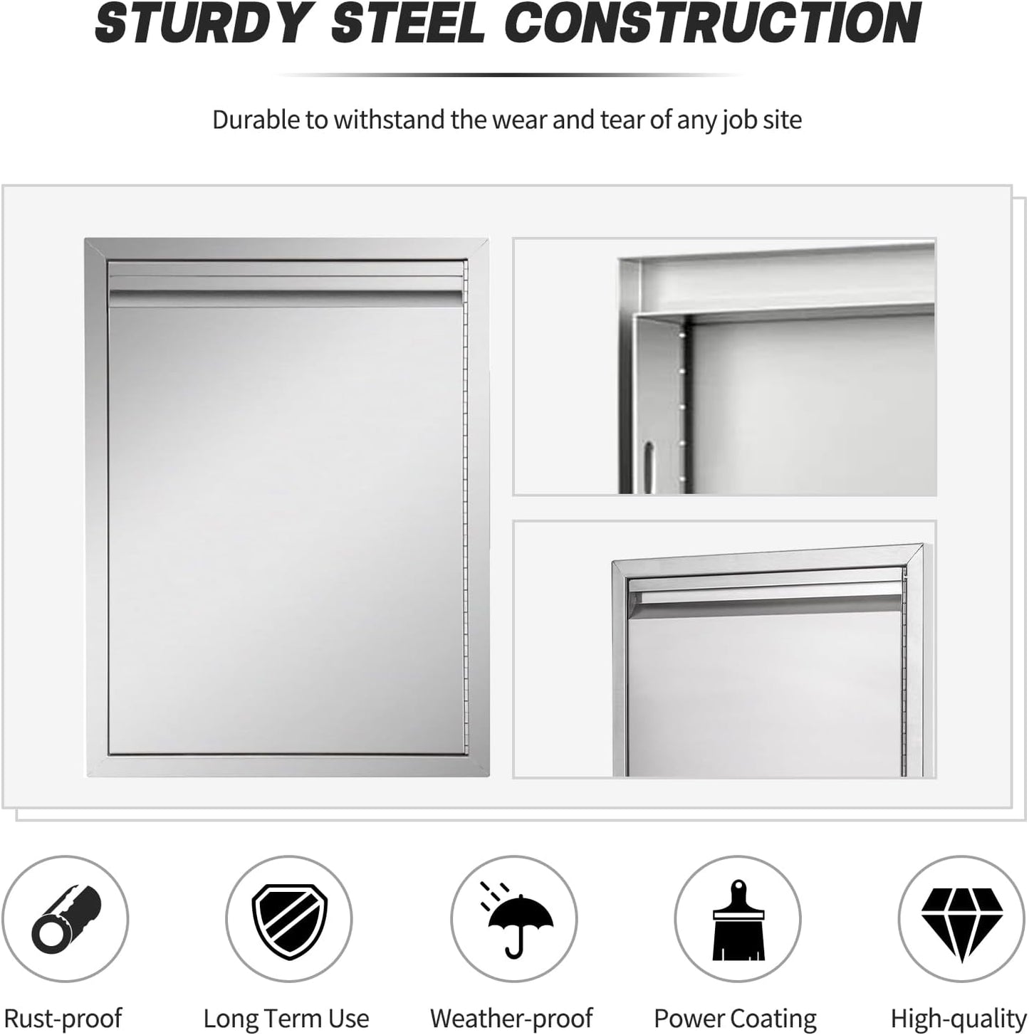 Outdoor Kitchen Single Access Door, 18W x 24H, Stainless Steel, Modern Style, Right-Opening