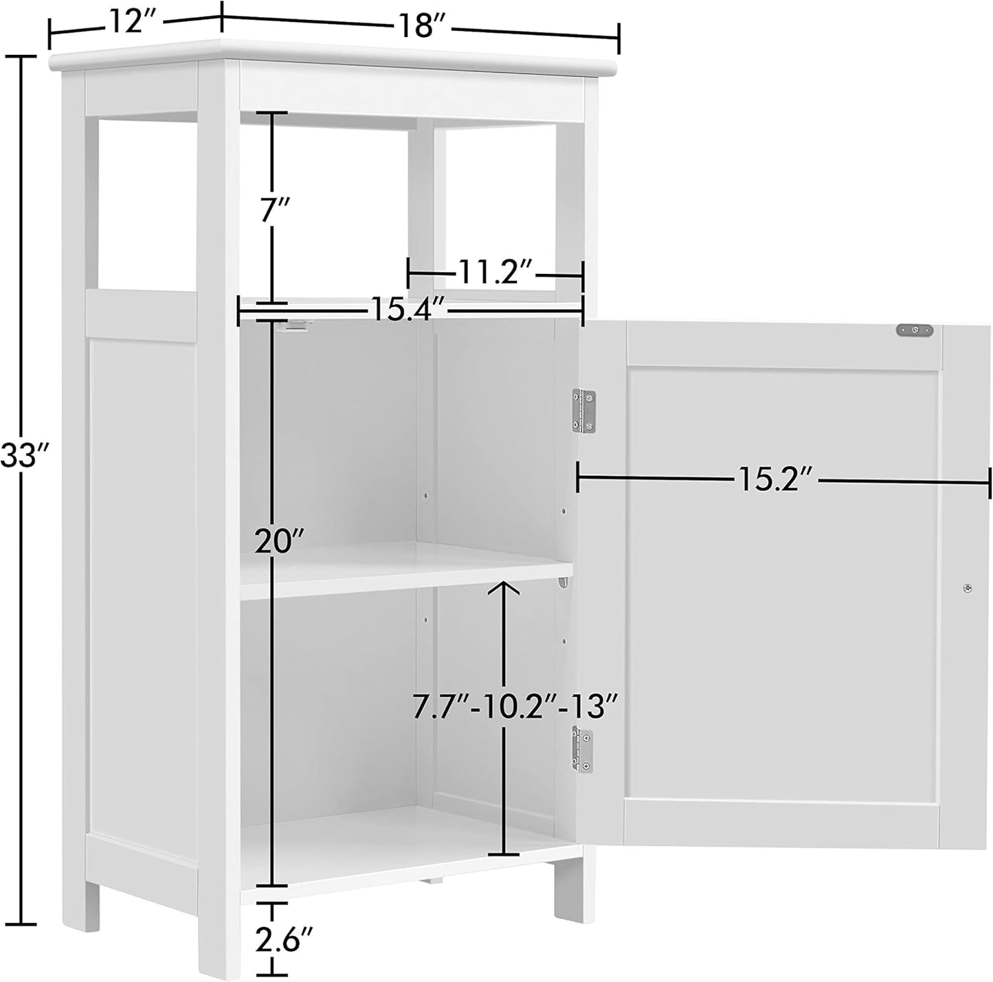 Yaheetech Single Door Floor Cabinet, Bathroom Free Standing Storage Organizer with Adjustable Shelf, Narrow Side Cabinet for Living Room, White
