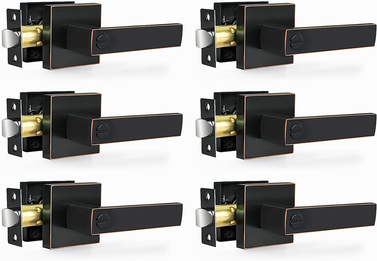 Privacy Door Levers, 8 Pack Matte Black Door Handles Heavy Duty Bed and Bath Door Locks Interior Keyless Locksets, Reversible for Left Right Handed Doors