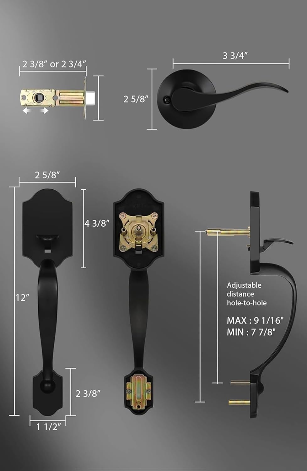 goldenwarm Black Front Door Handle, Entry Door Handle and Reversible Handle Lever, Single Cylinder Front Door Handle Only, Matte Black Front Door Entry Handleset