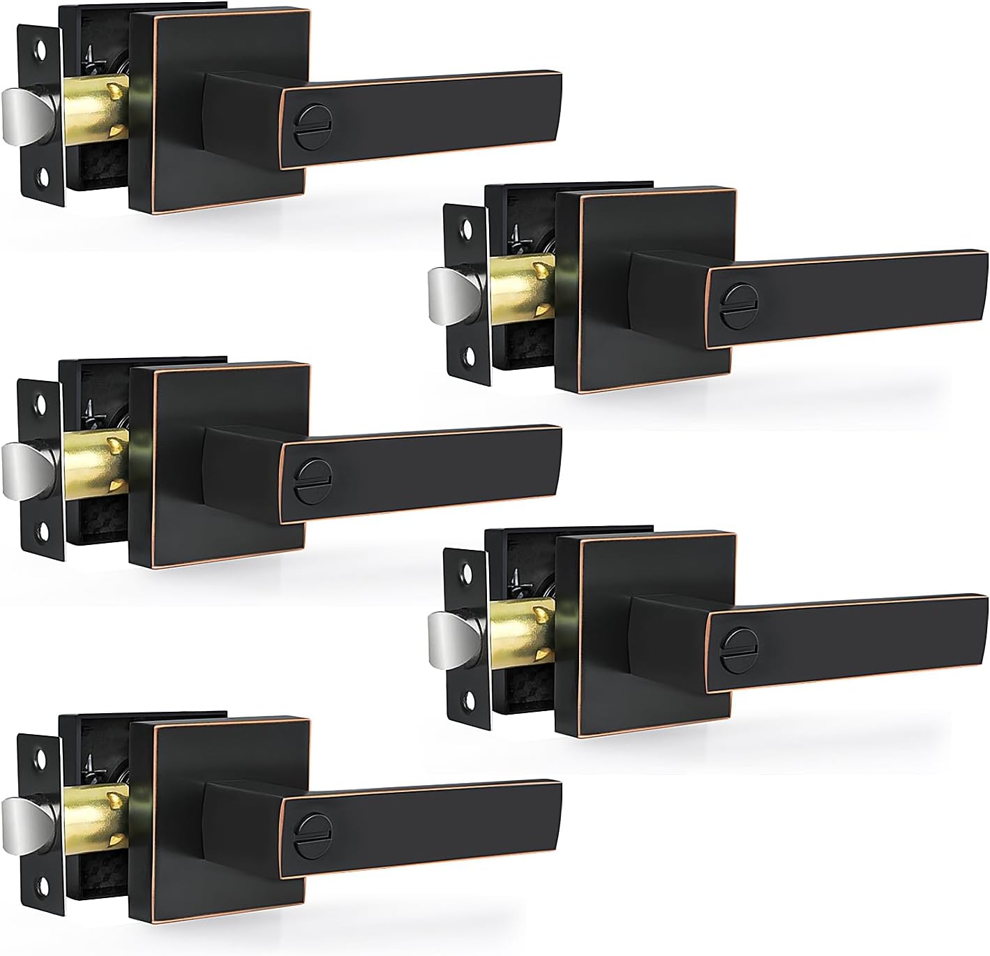 Privacy Door Levers, 8 Pack Matte Black Door Handles Heavy Duty Bed and Bath Door Locks Interior Keyless Locksets, Reversible for Left Right Handed Doors