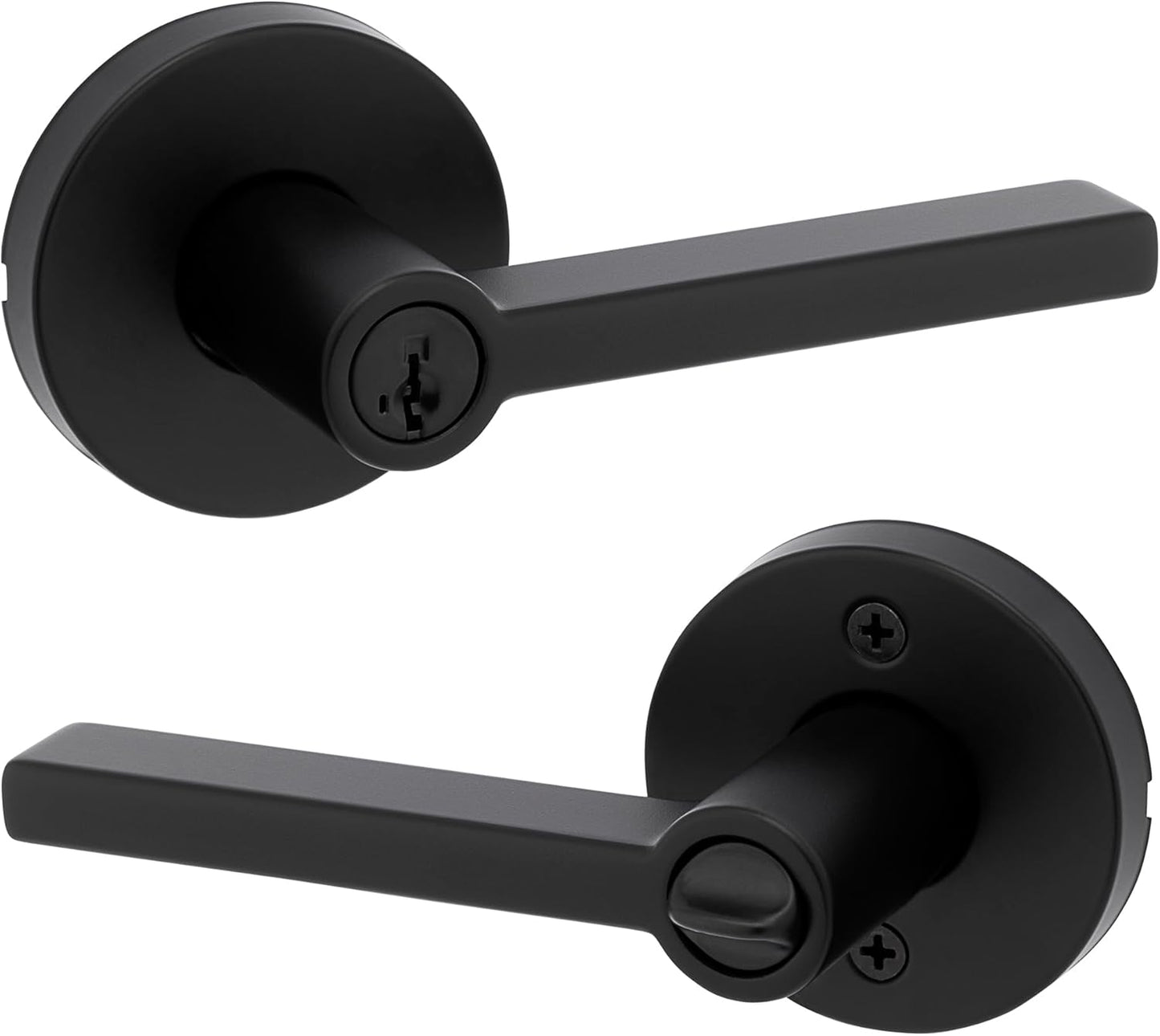 Kwikset Halifax Entry Door Handle with Lock and Key, Secure Keyed Reversible Lever Exterior, For Front Entrance and Bedrooms, Matte Black, Pick Resistant Smartkey Rekey Security and Microban