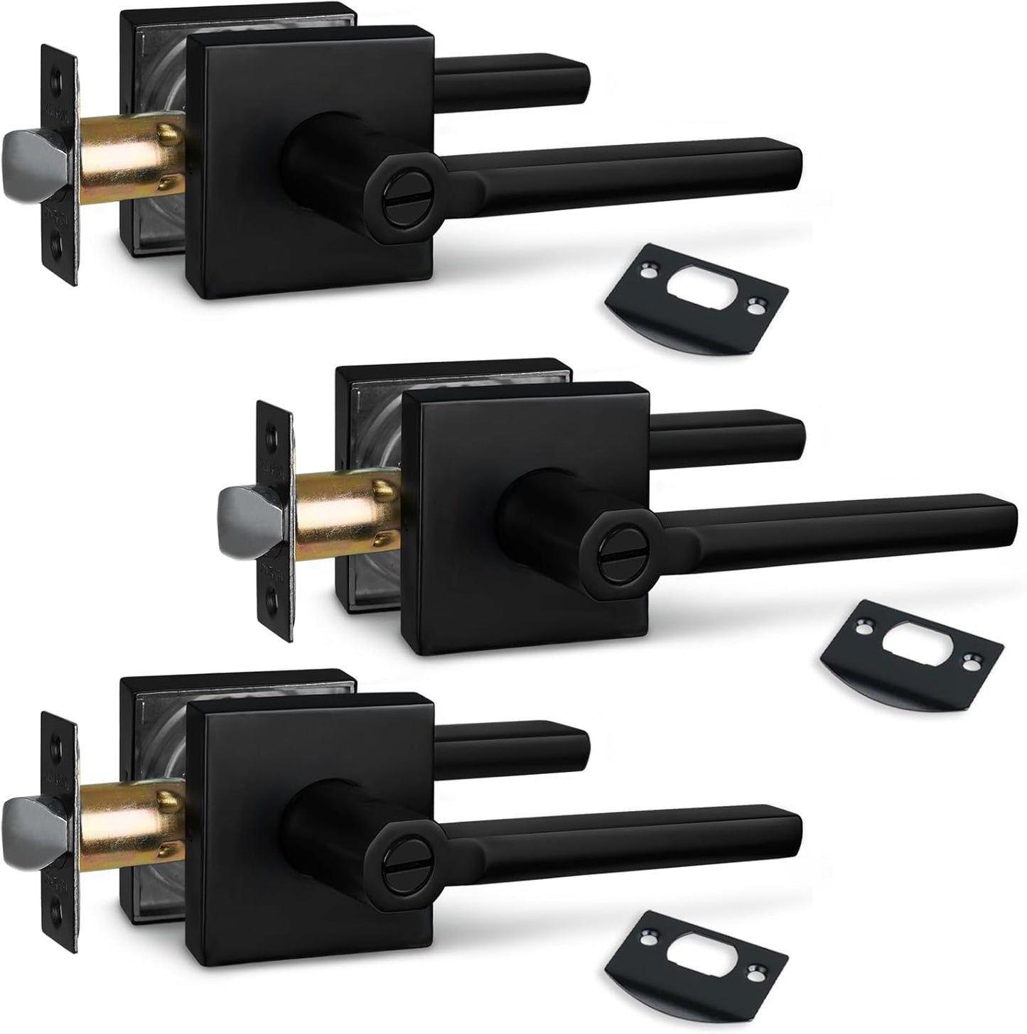 NEWBANG (6Pack) Bed/Bath Room Door Lever for Privacy Bathroom and Interior Door Door Lock Handle in Aged Matt Black, HD1601-DB-BK-6P