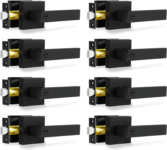 Privacy Door Levers, 8 Pack Matte Black Door Handles Heavy Duty Bed and Bath Door Locks Interior Keyless Locksets, Reversible for Left Right Handed Doors