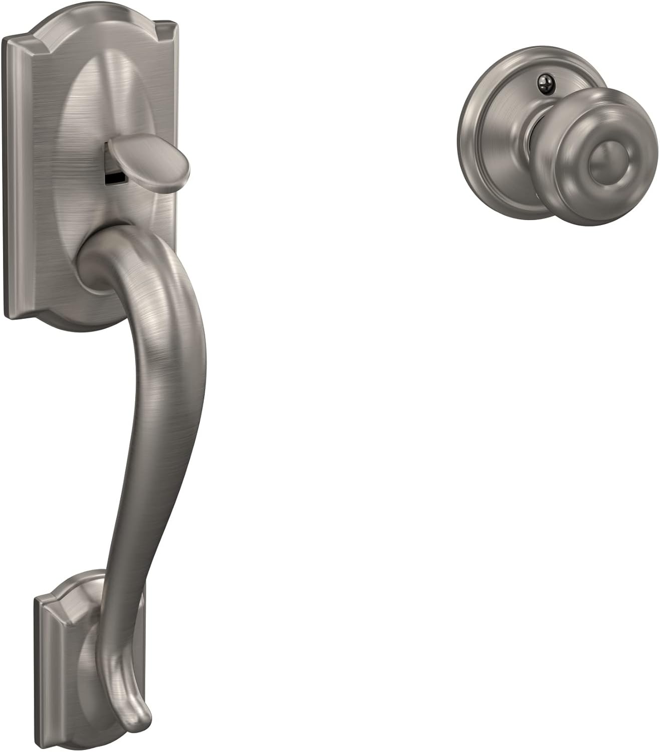 Schlage FE285 CAM 716 GEO Camelot Front Entry Handleset with Georgian Knob, Lower Half Grip, Aged Bronze