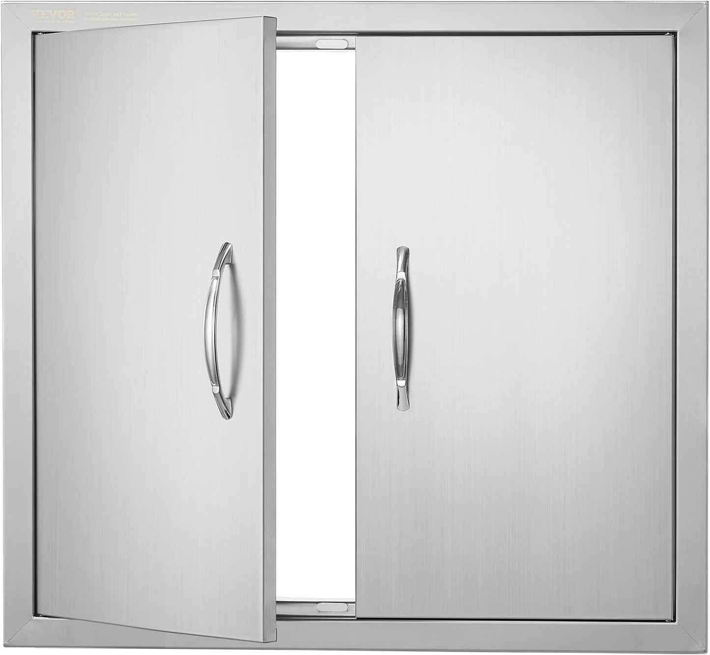 VEVOR BBQ Access Door, 24W x 24H Inch Double Outdoor Kitchen, Stainless Steel Flush Mount Door, Double Wall Vertical with Handles and Hooks, for BBQ Island, Grilling Station, Outside Cabinet