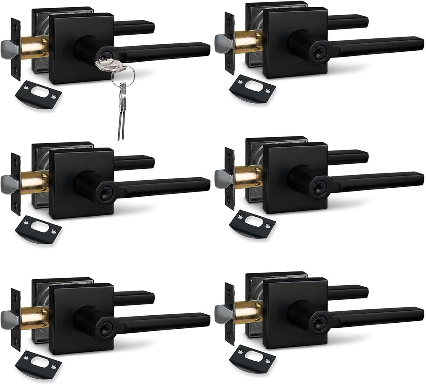 NEWBANG (6Pack) Bed/Bath Room Door Lever for Privacy Bathroom and Interior Door Door Lock Handle in Aged Matt Black, HD1601-DB-BK-6P