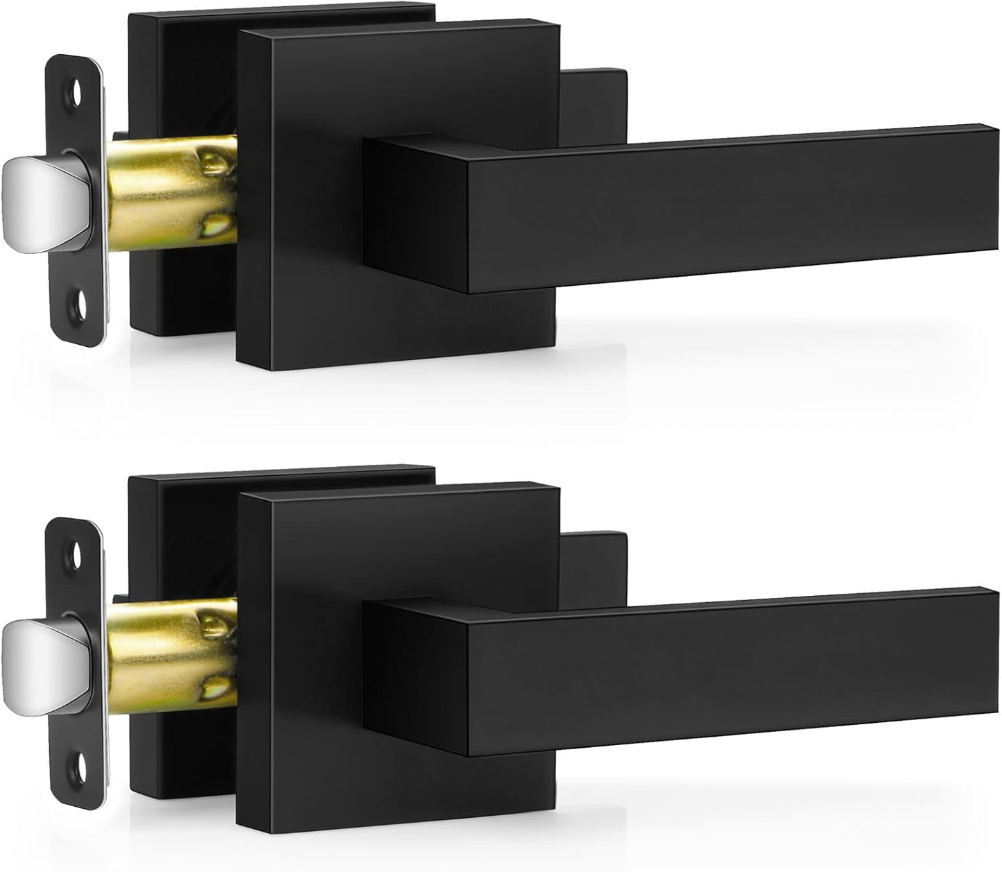 6 Pack Matte Black Door Handles, Keyless Interior Door Knobs, Privacy Door Lever Locksets for Bedroom Bathroom, Heavy Duty Square Door Lock (2.0lb), Reversible for Left&Right Handled Doors