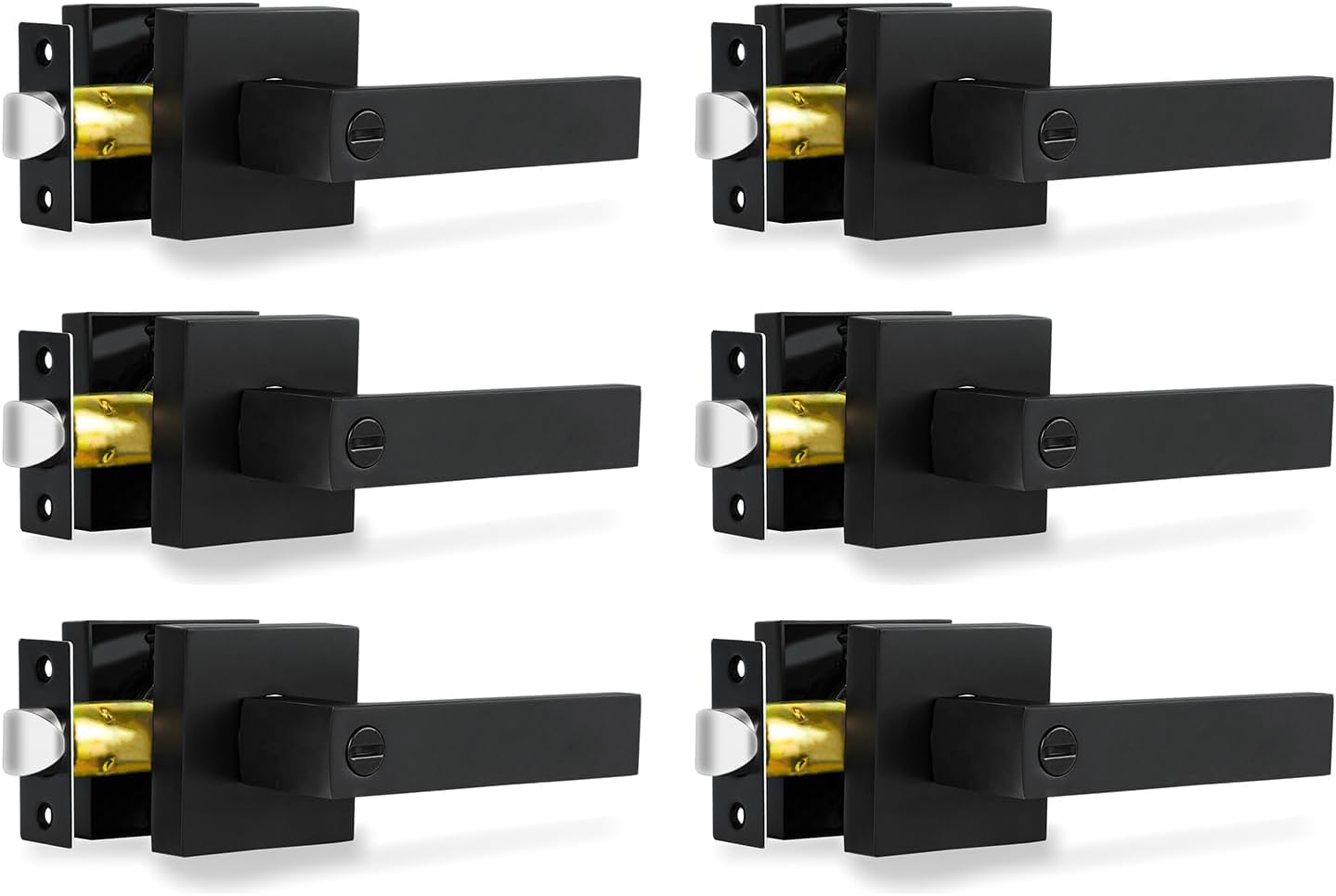 Privacy Door Levers, 8 Pack Matte Black Door Handles Heavy Duty Bed and Bath Door Locks Interior Keyless Locksets, Reversible for Left Right Handed Doors