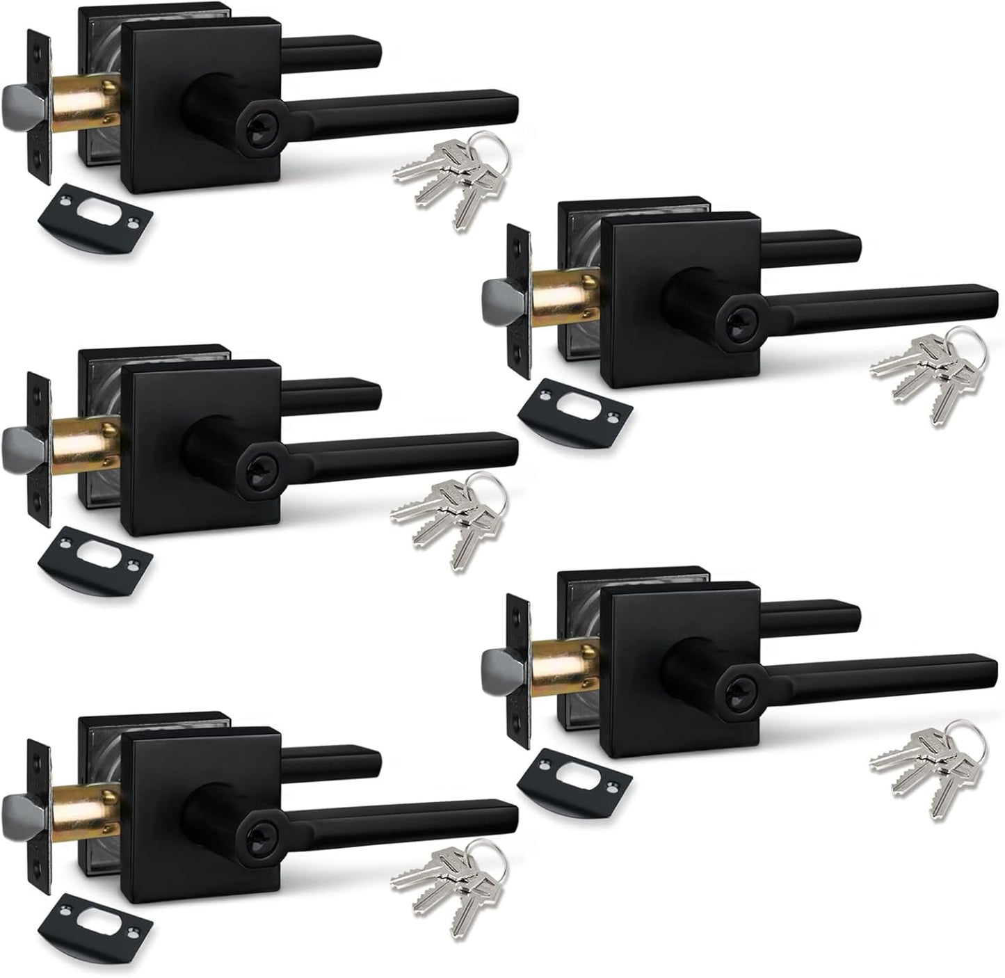 NEWBANG (6Pack) Bed/Bath Room Door Lever for Privacy Bathroom and Interior Door Door Lock Handle in Aged Matt Black, HD1601-DB-BK-6P