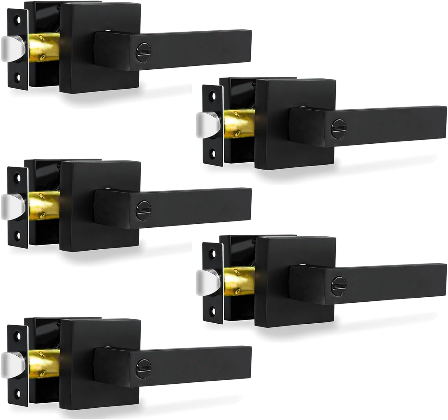 Privacy Door Levers, 8 Pack Matte Black Door Handles Heavy Duty Bed and Bath Door Locks Interior Keyless Locksets, Reversible for Left Right Handed Doors