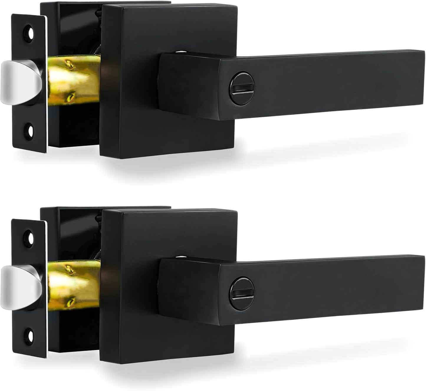 Privacy Door Levers, 8 Pack Matte Black Door Handles Heavy Duty Bed and Bath Door Locks Interior Keyless Locksets, Reversible for Left Right Handed Doors