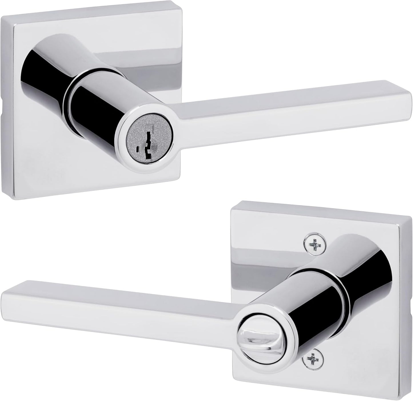 Kwikset Halifax Entry Door Handle with Lock and Key, Secure Keyed Reversible Lever Exterior, For Front Entrance and Bedrooms, Matte Black, Pick Resistant Smartkey Rekey Security and Microban
