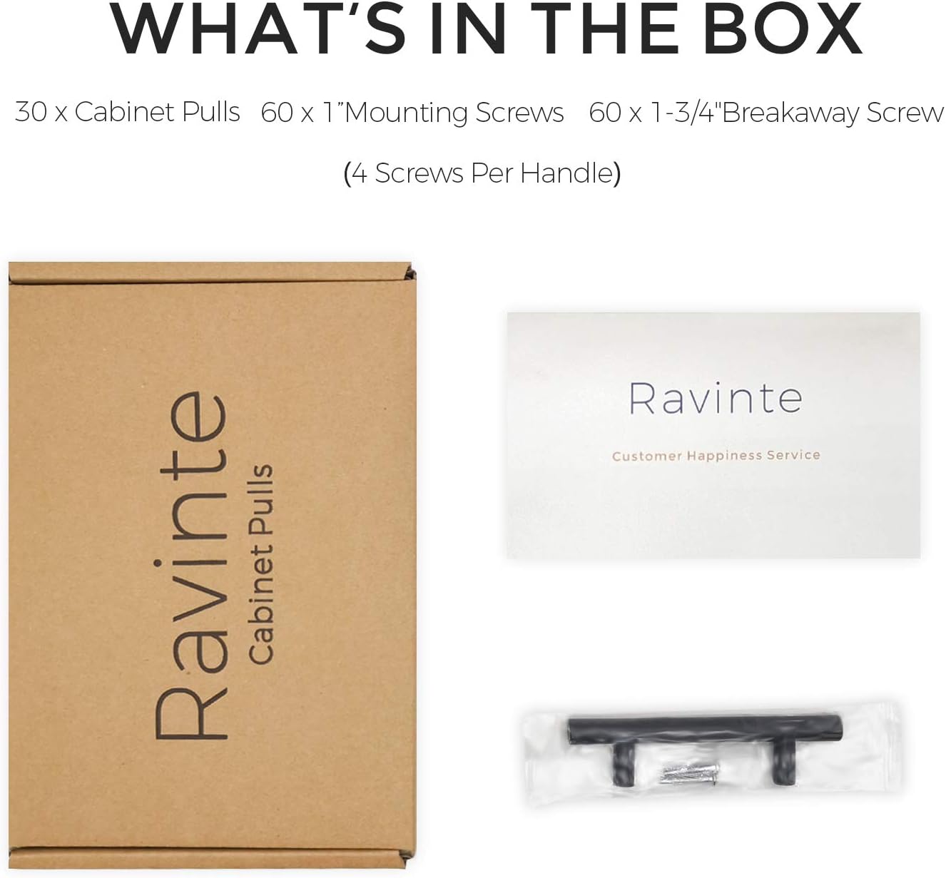 Ravinte 30 Pack | 5 Inch Cabinet Pulls Matte Black Stainless Steel Kitchen Drawer Pulls Cabinet Handles 5 InchLength, 3 Inch Hole Center