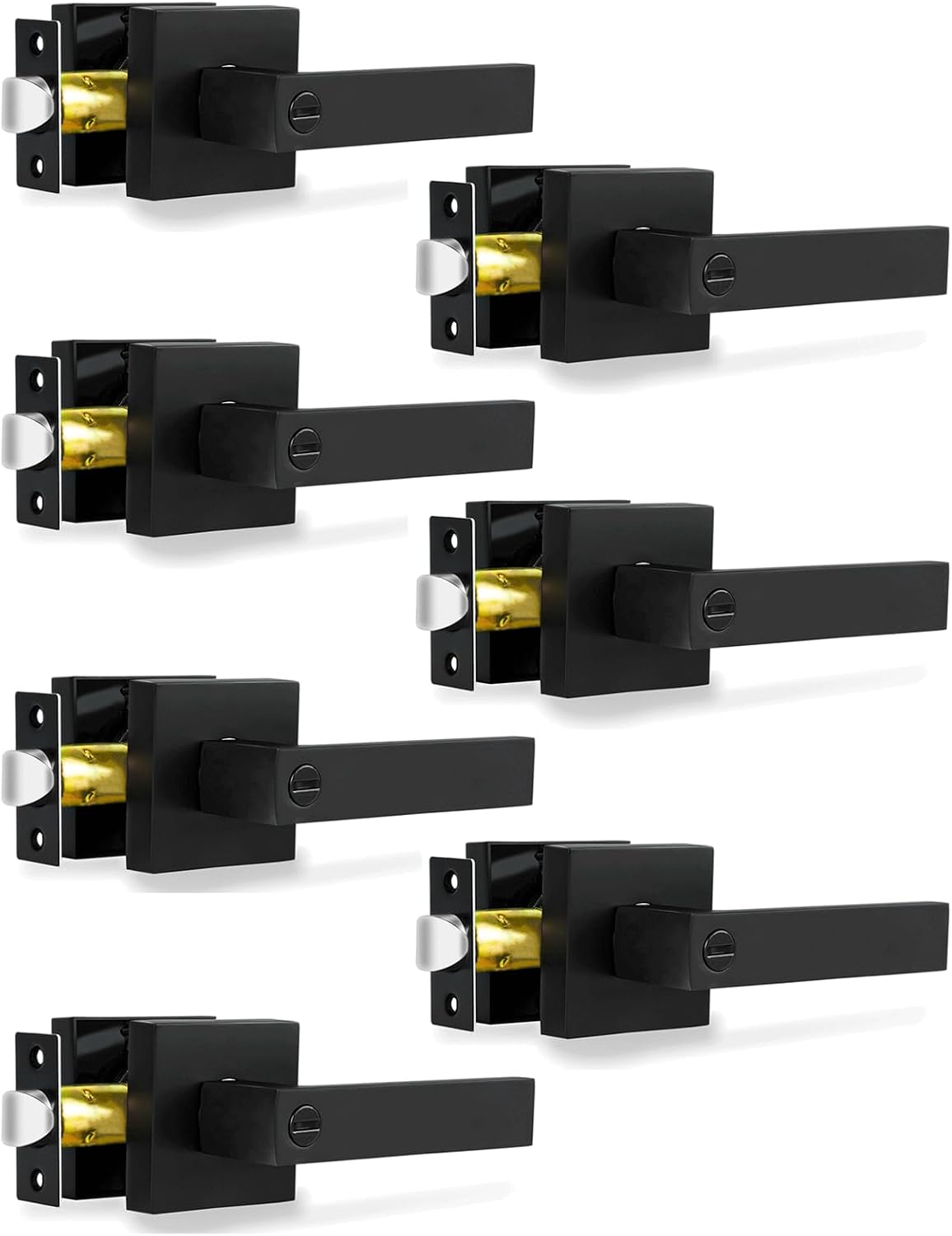 Privacy Door Levers, 8 Pack Matte Black Door Handles Heavy Duty Bed and Bath Door Locks Interior Keyless Locksets, Reversible for Left Right Handed Doors