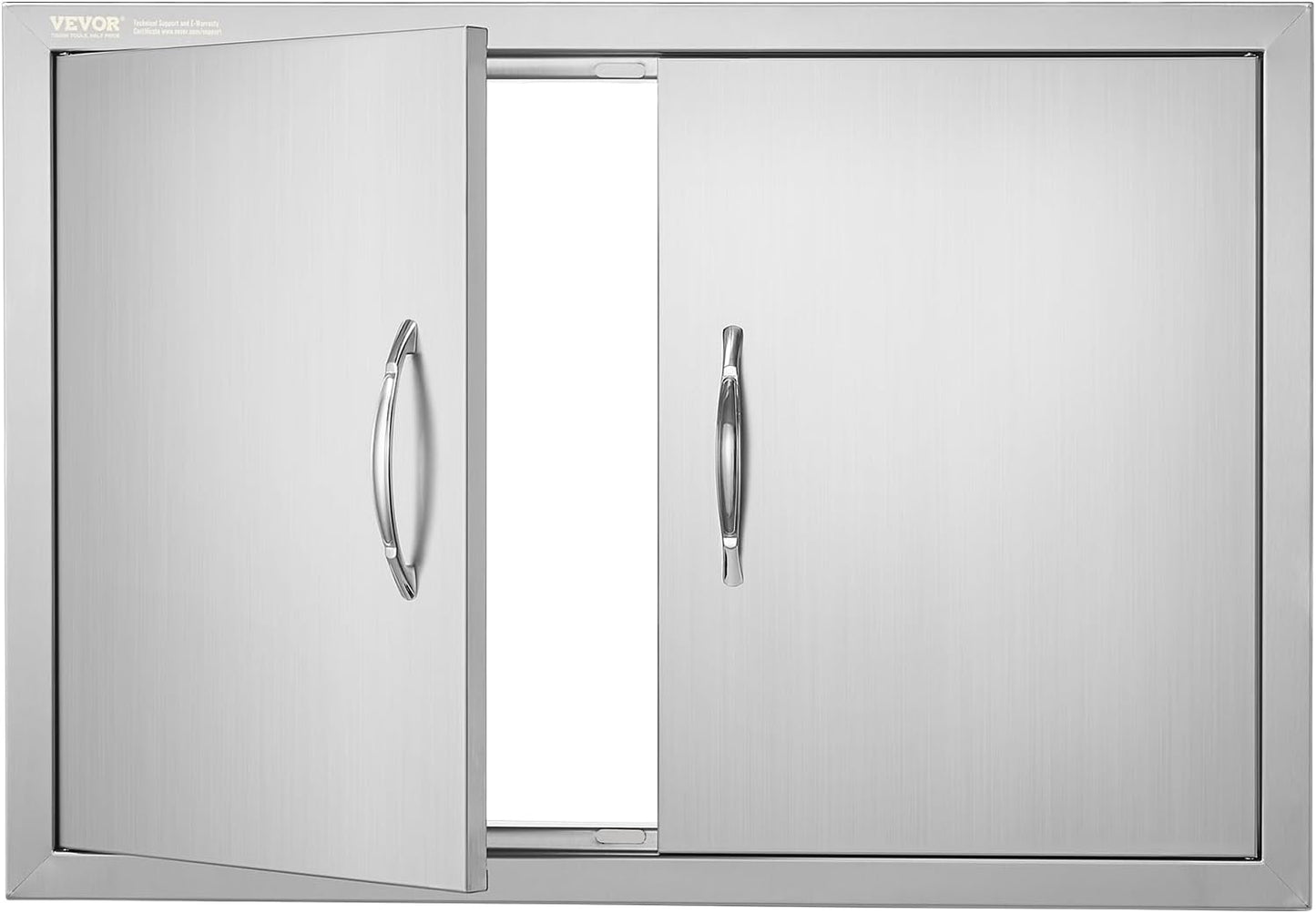 VEVOR BBQ Access Door, 24W x 24H Inch Double Outdoor Kitchen, Stainless Steel Flush Mount Door, Double Wall Vertical with Handles and Hooks, for BBQ Island, Grilling Station, Outside Cabinet