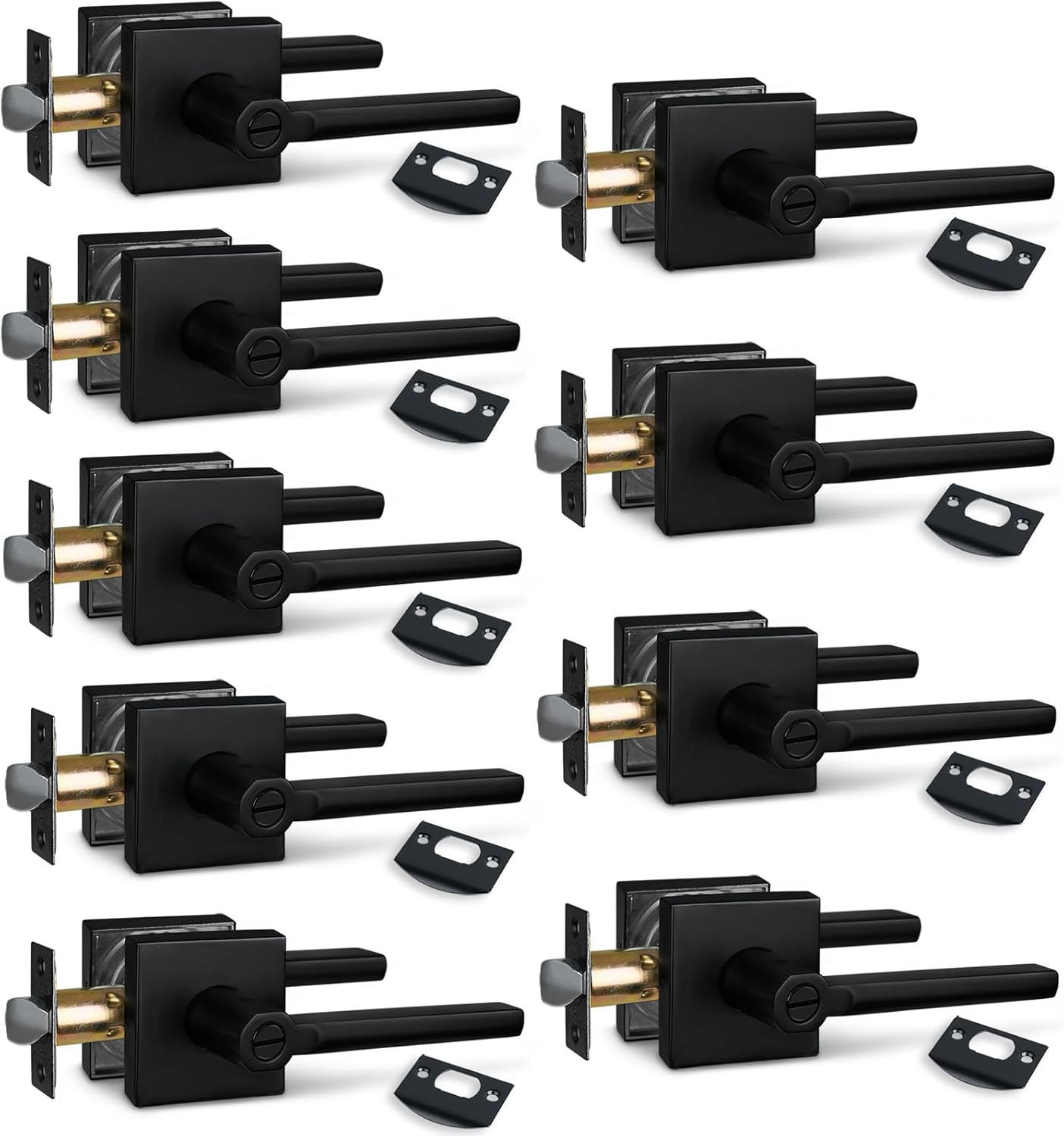 NEWBANG (6Pack) Bed/Bath Room Door Lever for Privacy Bathroom and Interior Door Door Lock Handle in Aged Matt Black, HD1601-DB-BK-6P