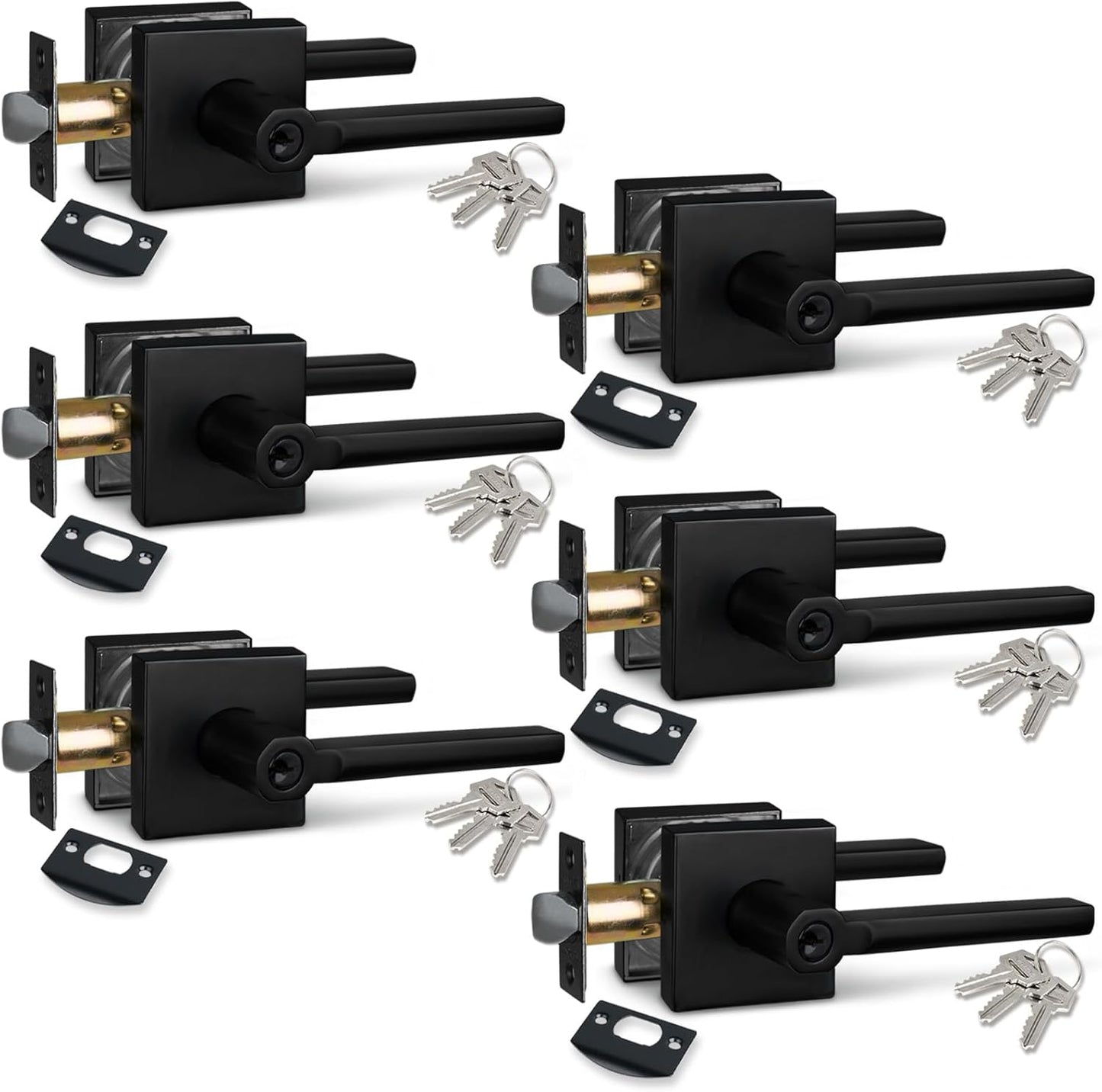 NEWBANG (6Pack) Bed/Bath Room Door Lever for Privacy Bathroom and Interior Door Door Lock Handle in Aged Matt Black, HD1601-DB-BK-6P