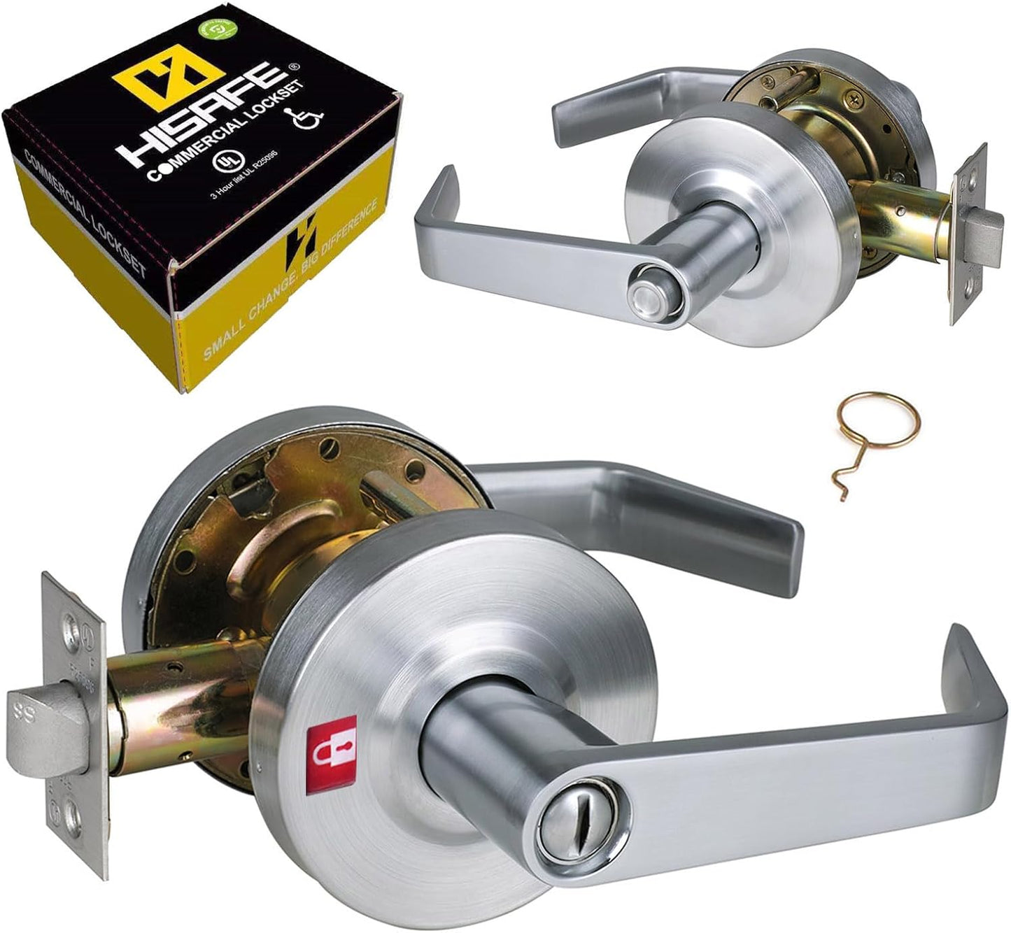 Keyed Entry Grade 2 Commercial Door Locks Heavy Duty Office Door Lever, Non-Handed, UL 3 Hour Fire Rated, ADA Compliant, Satin Chrome Finish 26D, 2-3/4''Backset X-XG-ET-70