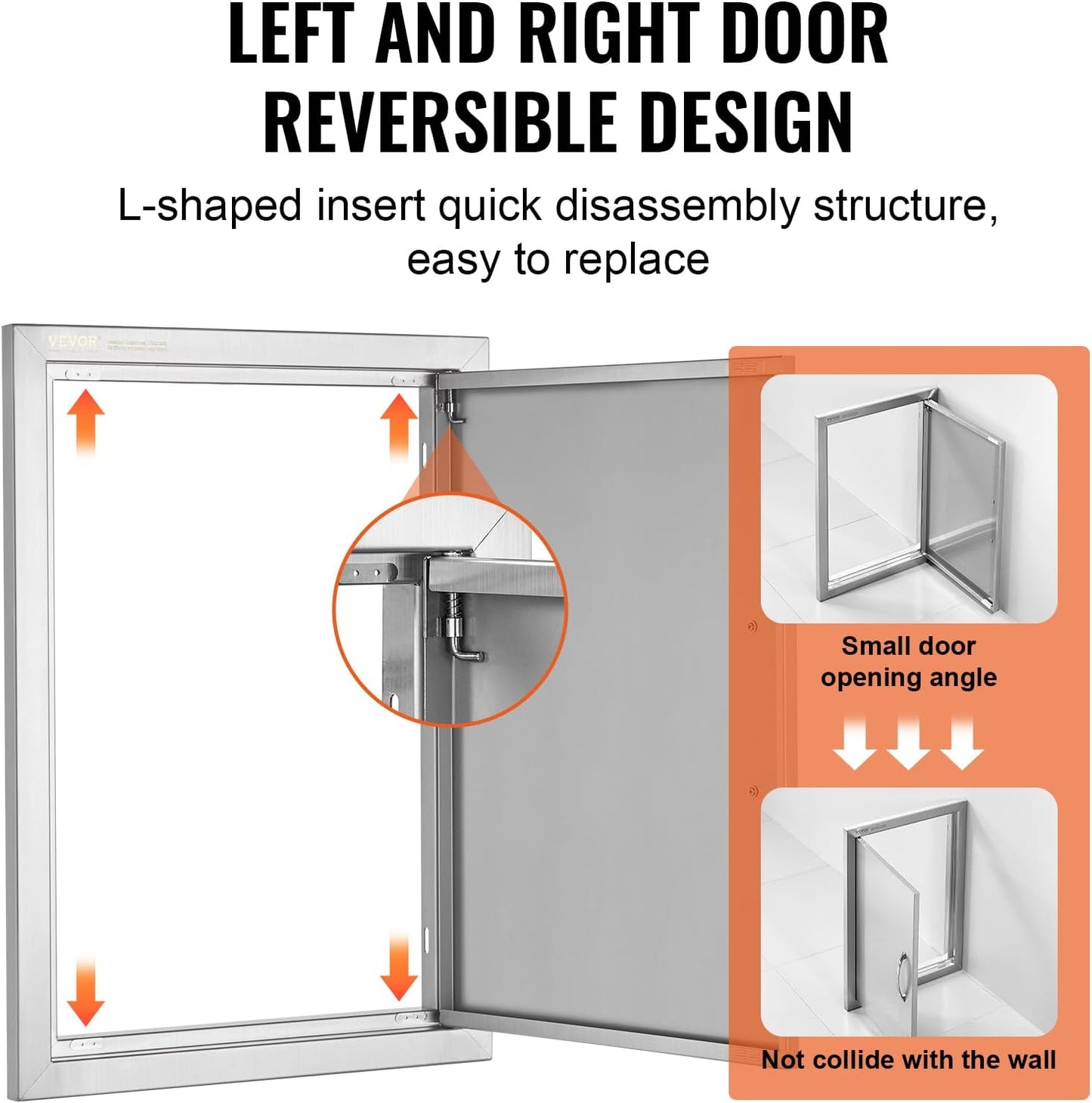 VEVOR BBQ Access Door, 17W x 24H Inch Single Outdoor Kitchen, Stainless Steel Flush Mount, Wall Vertical With Handle, for BBQ Island, Grilling Station, Outside Cabinet