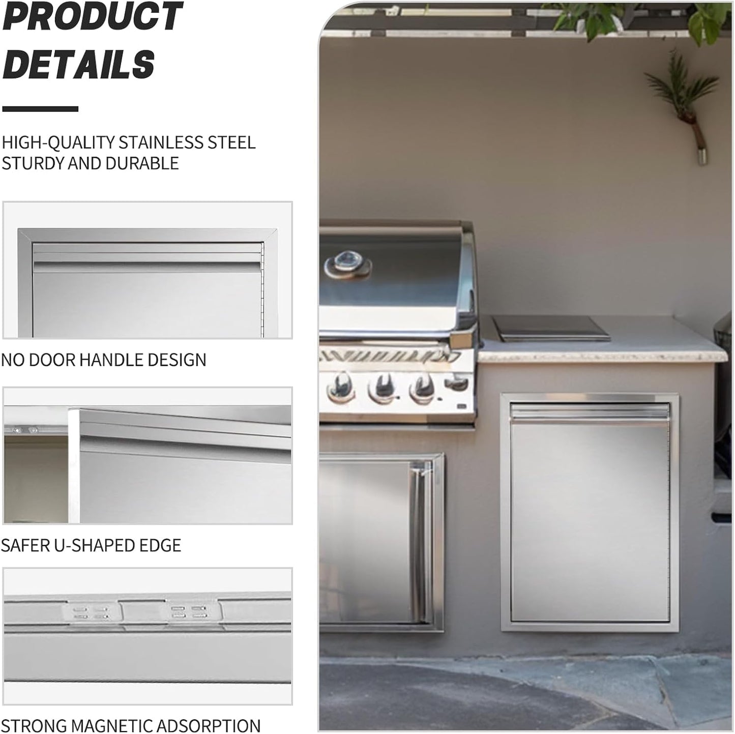 Outdoor Kitchen Single Access Door, 18W x 24H, Stainless Steel, Modern Style, Right-Opening