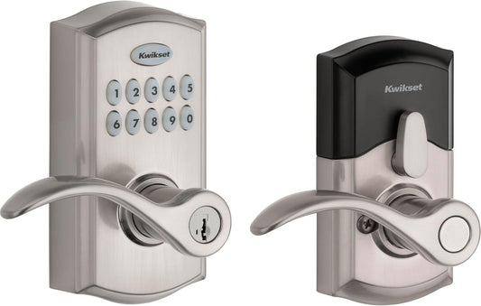 Kwikset SmartCode 955 Pembroke Light Commercial 10-Button Keypad Electronic Lever, Convenient Keyless Entry, 3-Year Batter Life and High Traffic Durability in Satin Nickel
