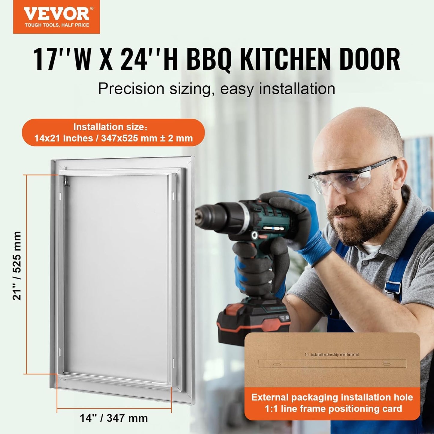VEVOR BBQ Access Door, 17W x 24H Inch Single Outdoor Kitchen, Stainless Steel Flush Mount, Wall Vertical With Recessed Handle, for BBQ Island, Grilling Station, Outside Cabinet