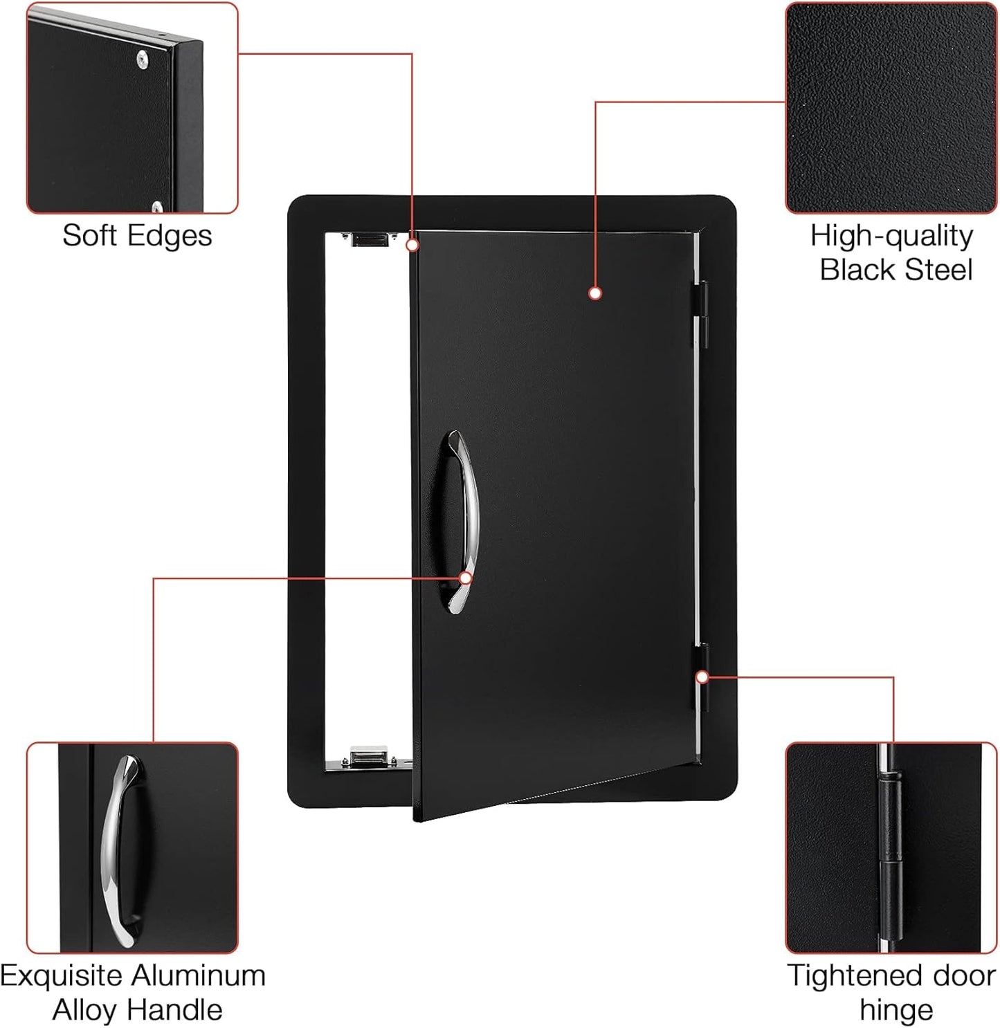 Stanbroil BBQ Access Door - 17W x 23H Inch Wall Construction Flush Mount Single Vertical Door for Outdoor Kitchen, BBQ Island, Grilling Station, Outside Cabinet - Black