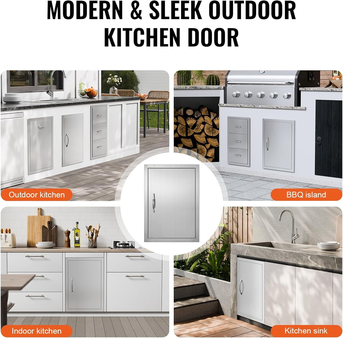 VEVOR BBQ Access Door, 17W x 24H Inch Single Outdoor Kitchen, Stainless Steel Flush Mount, Wall Vertical With Handle, for BBQ Island, Grilling Station, Outside Cabinet