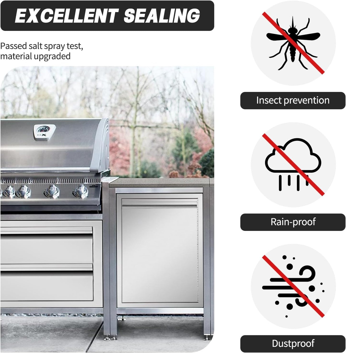 Outdoor Kitchen Single Access Door, 18W x 24H, Stainless Steel, Modern Style, Right-Opening