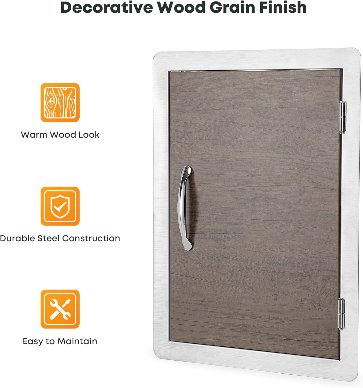Stanbroil Outdoor Kitchen Doors 17" W x 23" H, Single BBQ Access Door Wood Grain Vertical Door for BBQ Island, Grill Station, Outdoor Cabinet