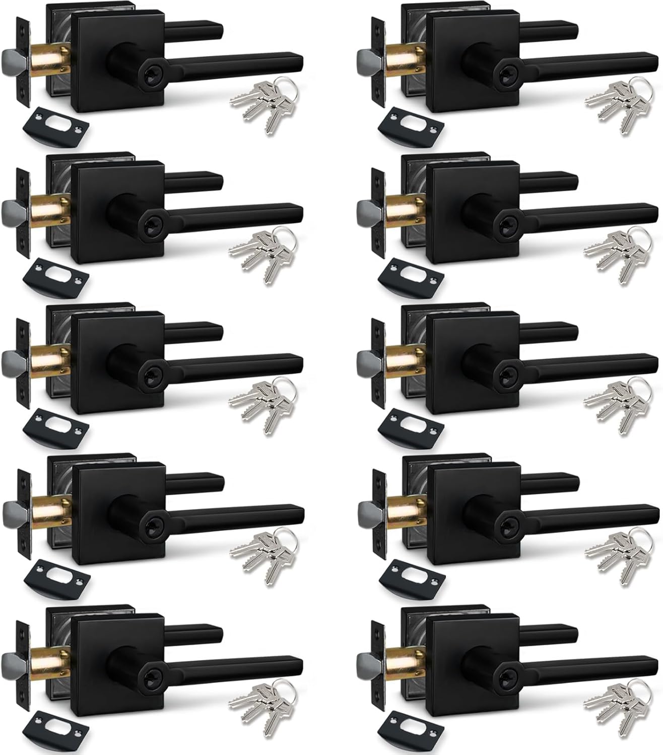 NEWBANG (6Pack) Bed/Bath Room Door Lever for Privacy Bathroom and Interior Door Door Lock Handle in Aged Matt Black, HD1601-DB-BK-6P