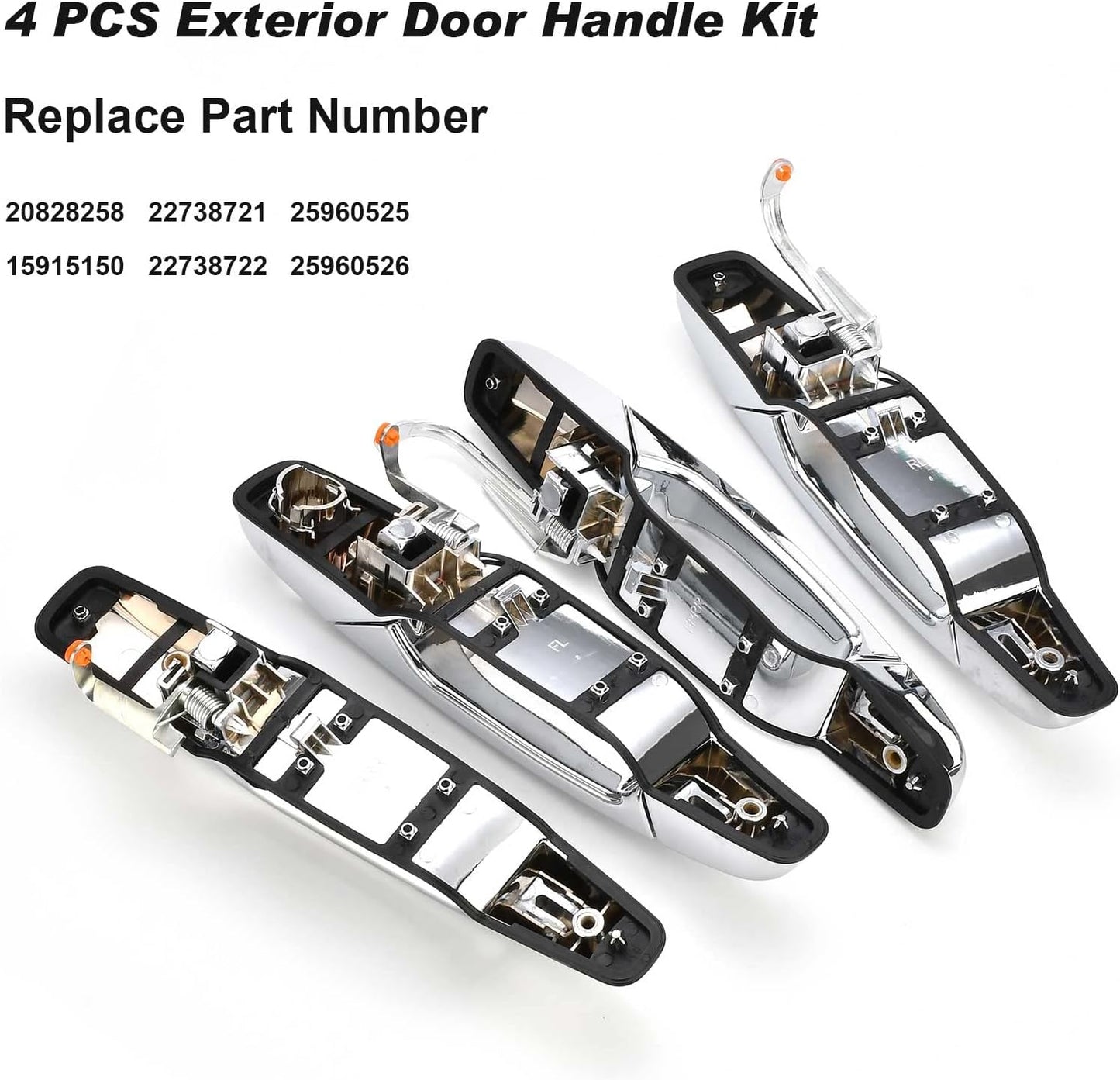 Nakuuly Exterior Chrome Door Handle 4 PCS Front Rear Driver & Passenger Compatible with 2007-2014 Cadillac Escalade Chevy Avalanche Silverado Suburban GMC Sierra Yukon OE # 22738722 22738721 20828258