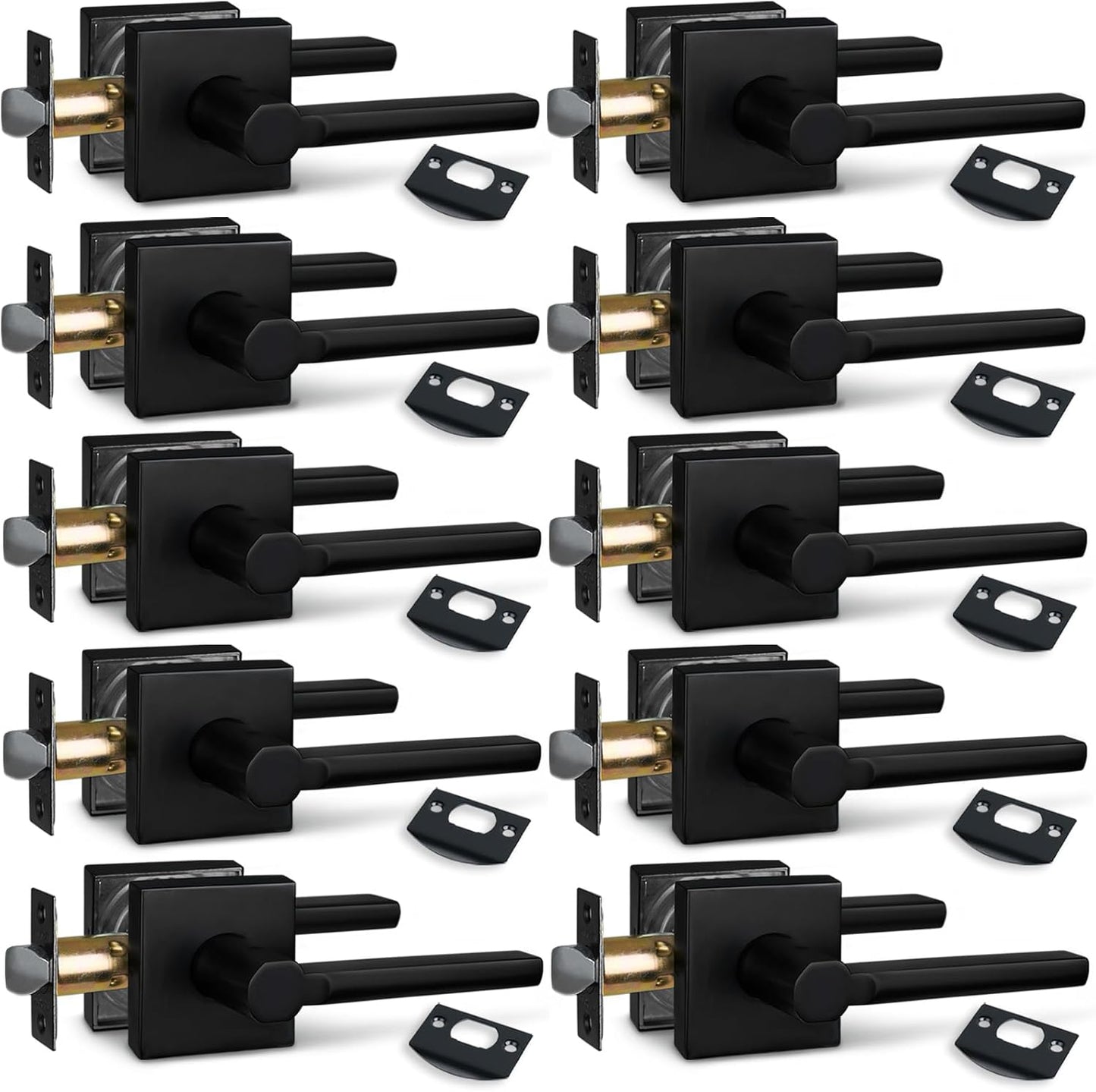 NEWBANG (6Pack) Bed/Bath Room Door Lever for Privacy Bathroom and Interior Door Door Lock Handle in Aged Matt Black, HD1601-DB-BK-6P