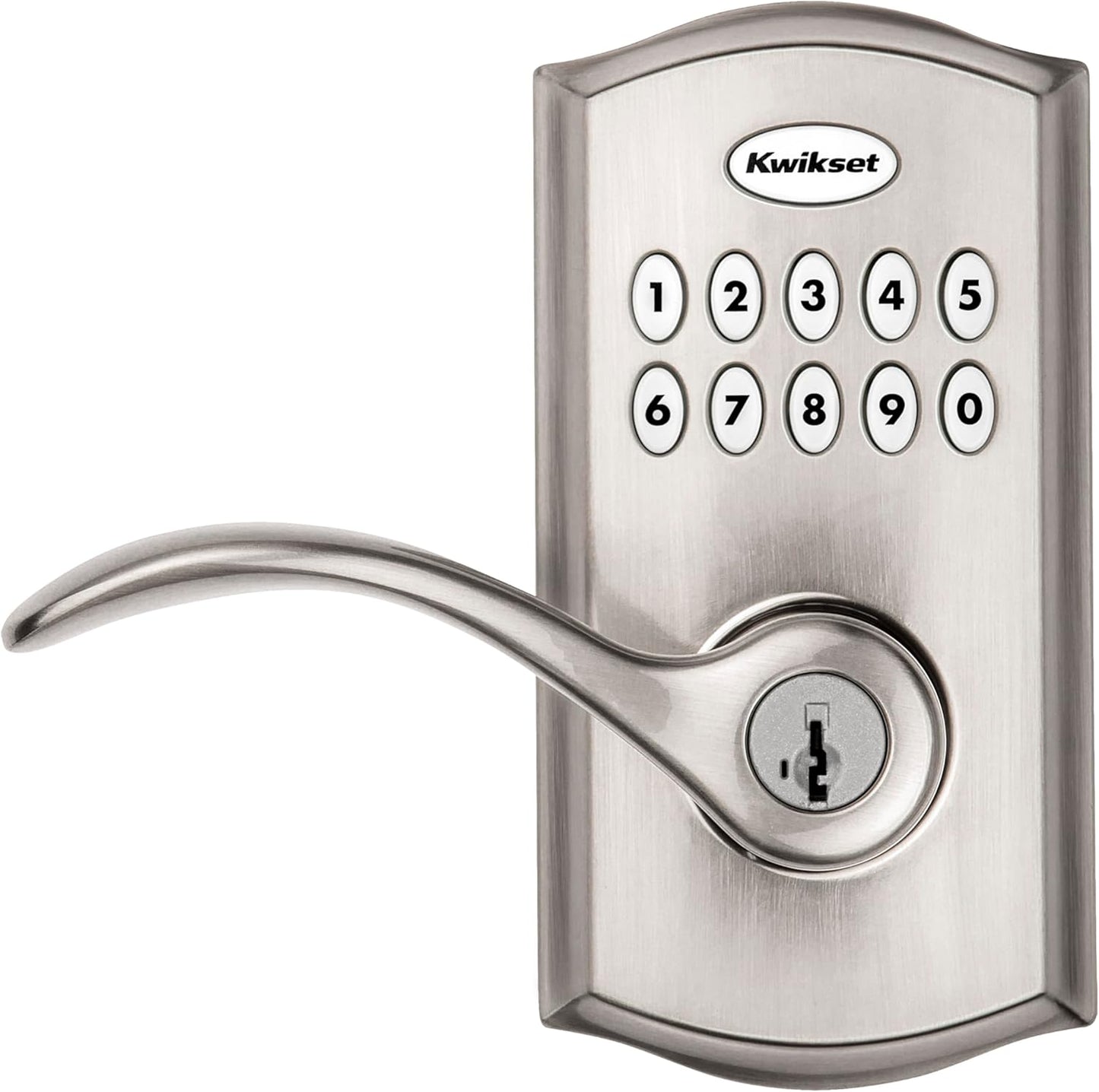 Kwikset SmartCode 955 Pembroke Light Commercial 10-Button Keypad Electronic Lever, Convenient Keyless Entry, 3-Year Batter Life and High Traffic Durability in Satin Nickel