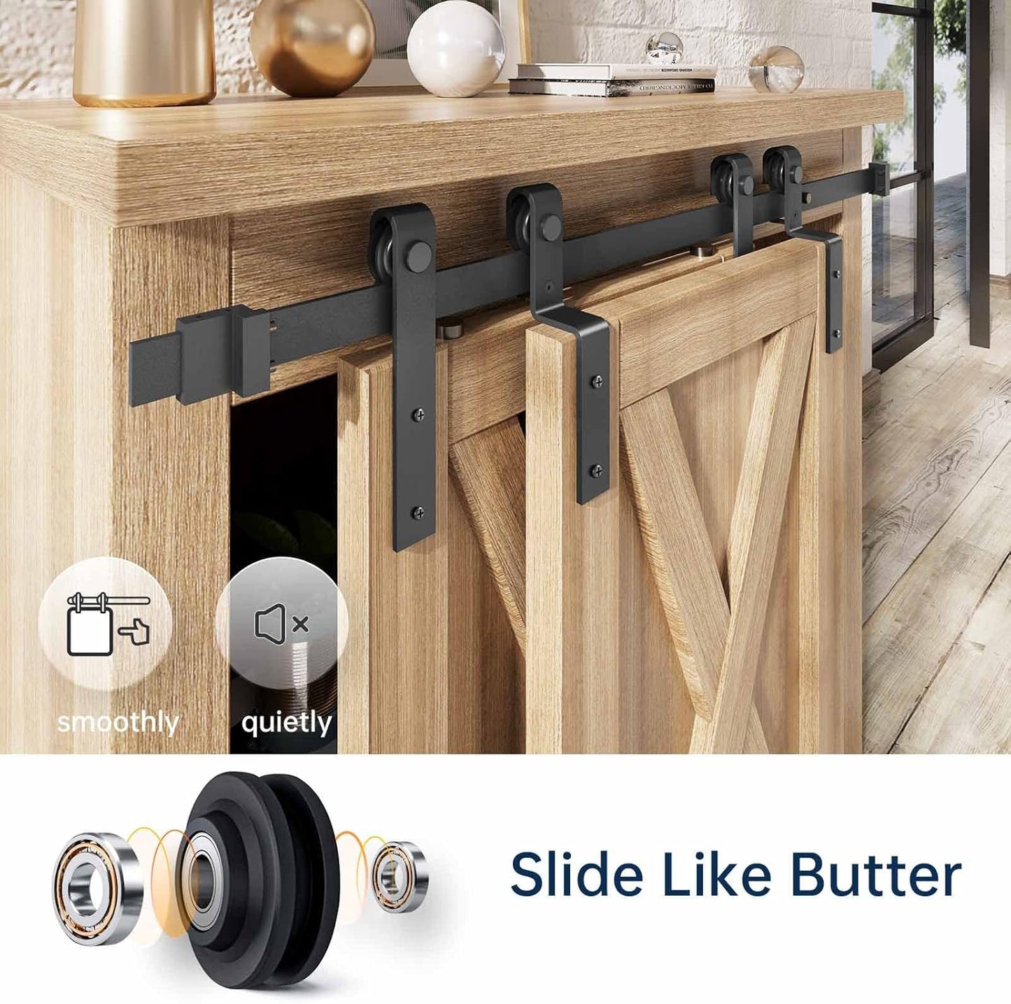 EaseLife 4 FT Mini Cabinet Bypass Double Sliding Barn Door Hardware Track Kit,Easy Install,Slide Smoothly Quietly,Apply for Storage Window TV Stand and Other Shielding (No Cabinet)