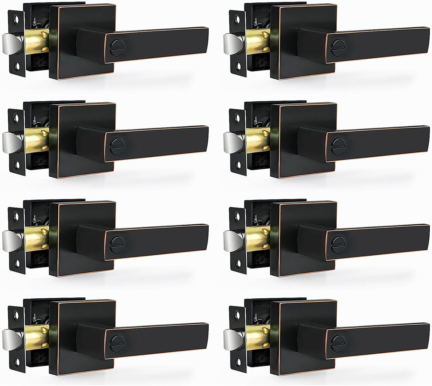 Privacy Door Levers, 8 Pack Matte Black Door Handles Heavy Duty Bed and Bath Door Locks Interior Keyless Locksets, Reversible for Left Right Handed Doors