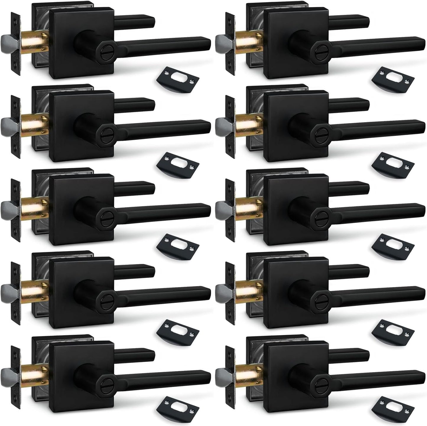 NEWBANG (6Pack) Bed/Bath Room Door Lever for Privacy Bathroom and Interior Door Door Lock Handle in Aged Matt Black, HD1601-DB-BK-6P