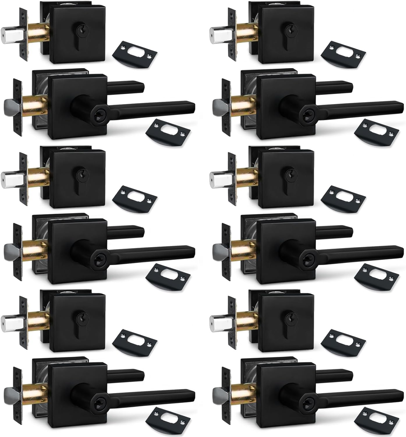 NEWBANG (6Pack) Bed/Bath Room Door Lever for Privacy Bathroom and Interior Door Door Lock Handle in Aged Matt Black, HD1601-DB-BK-6P