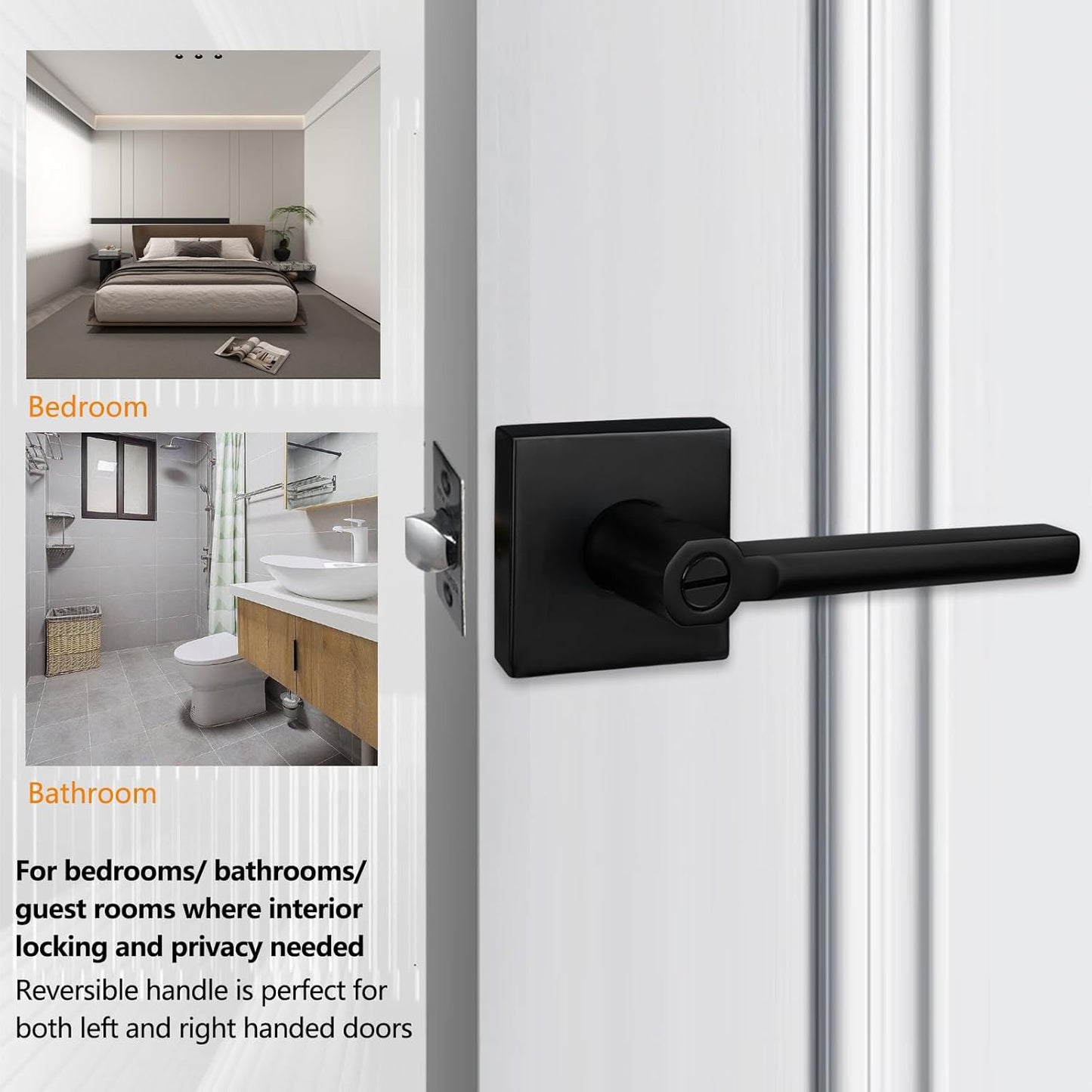 NEWBANG (6Pack) Bed/Bath Room Door Lever for Privacy Bathroom and Interior Door Door Lock Handle in Aged Matt Black, HD1601-DB-BK-6P